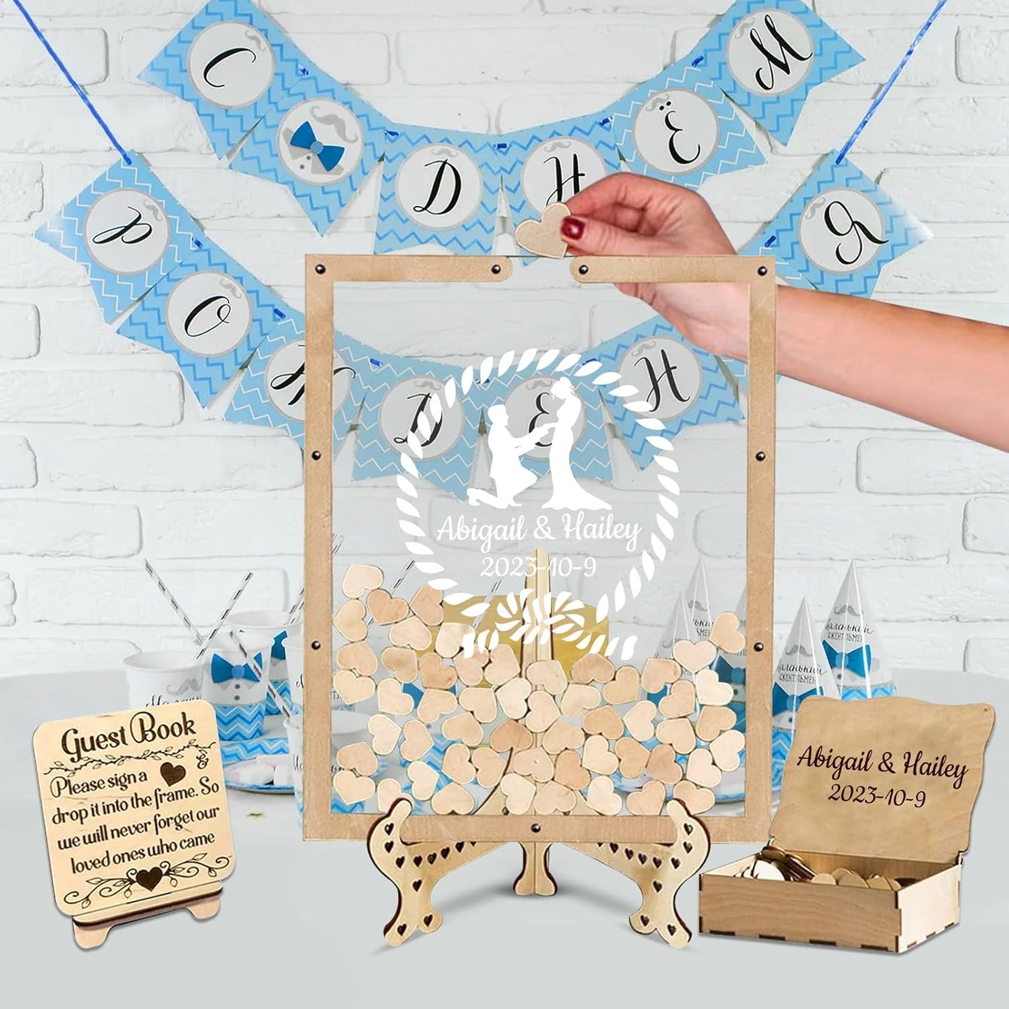 Personalized Wedding Guest Book Alternative Custom Name & Date Guestbook Sign Customized Guest Book Drop Box Decor for Wedding Anniversary Party Birthday(Style 2)