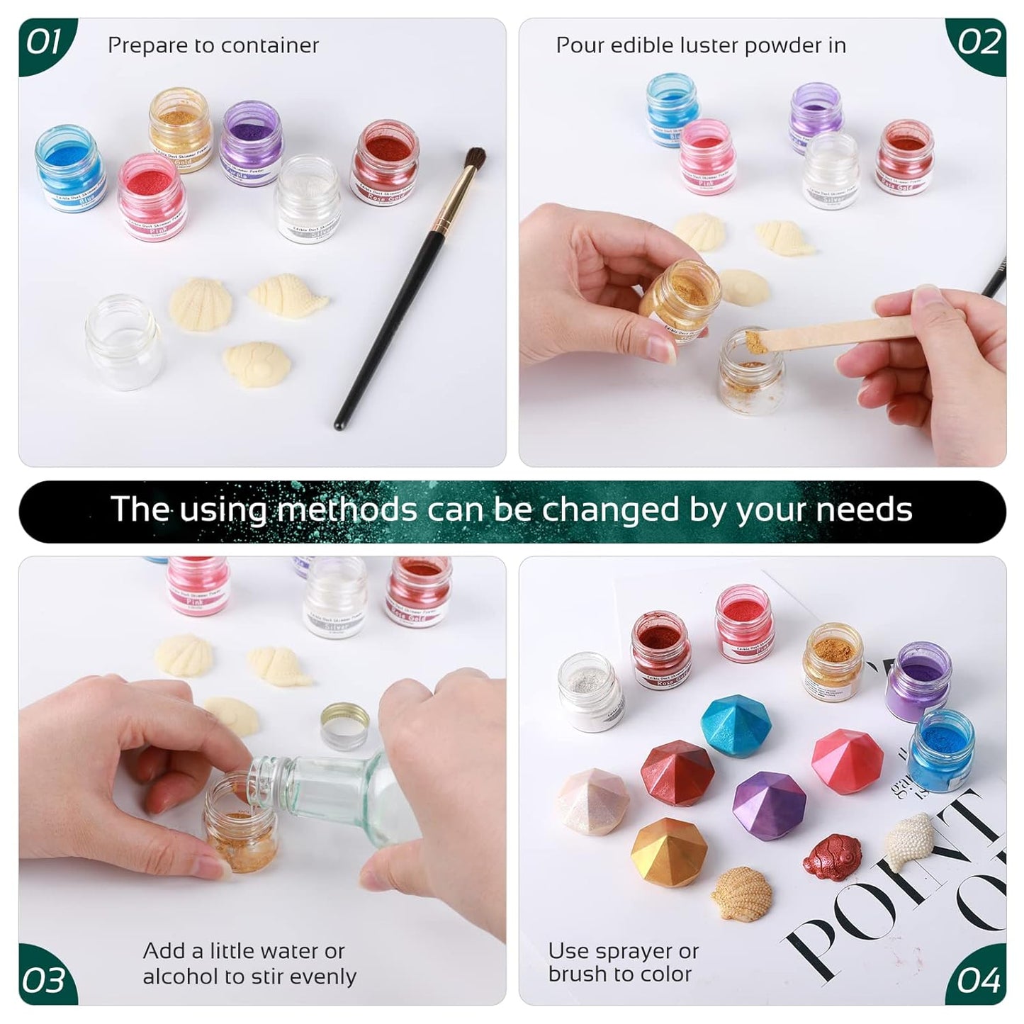 Jelife Green Edible Luster Dust - 5 Grams Food Grade Cake Dust Shimmer Powdered, Edible Metallic Powder Food Coloring for Cake Decorating, Chocolates, Fondant, Drinks, Painting & More, Vegan