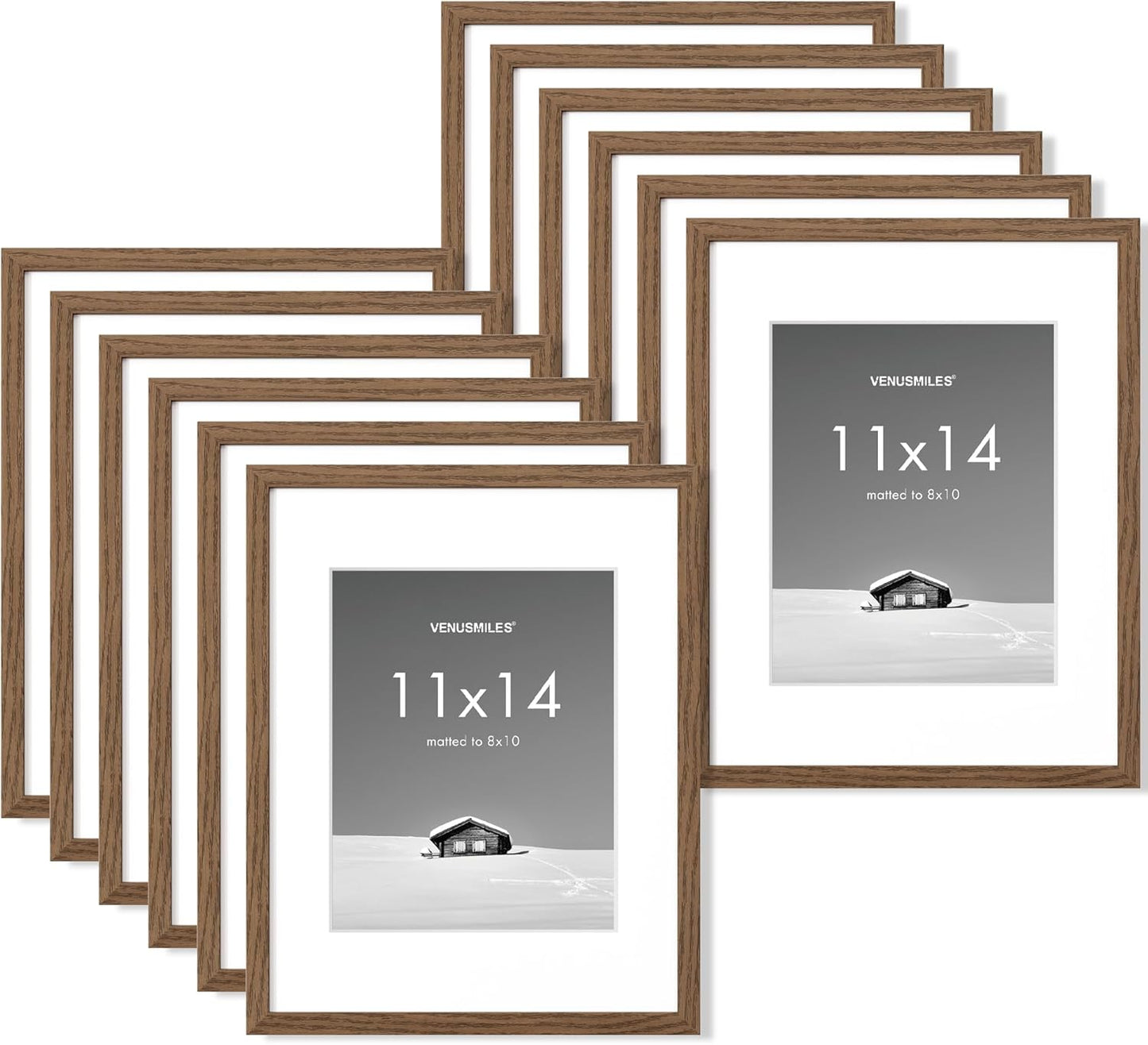 11x14 inch Picture Frame, 11x14 Photo Frames with 8x10 Removable Mat - High Definition Plexiglass - Vertical and Horizontal Display - Wall Hanging Frame - Walnut Color, 12 Pack