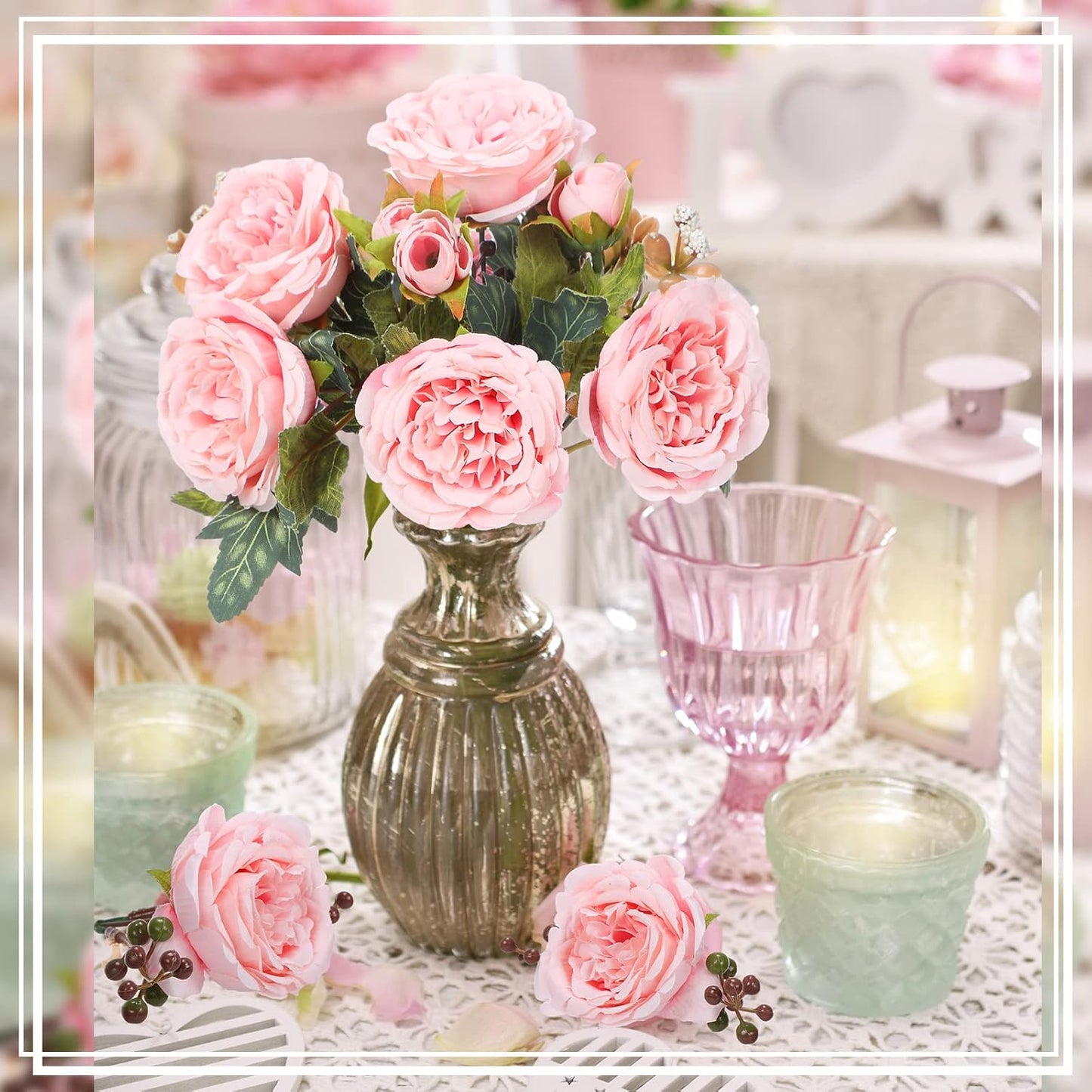 8 Bundles Artificial Peonies Flowers Boho Faux Flowers Arrangements Artificial Centerpiece Spring Bouquet Floral Wedding Decoration for Vase(Pink)