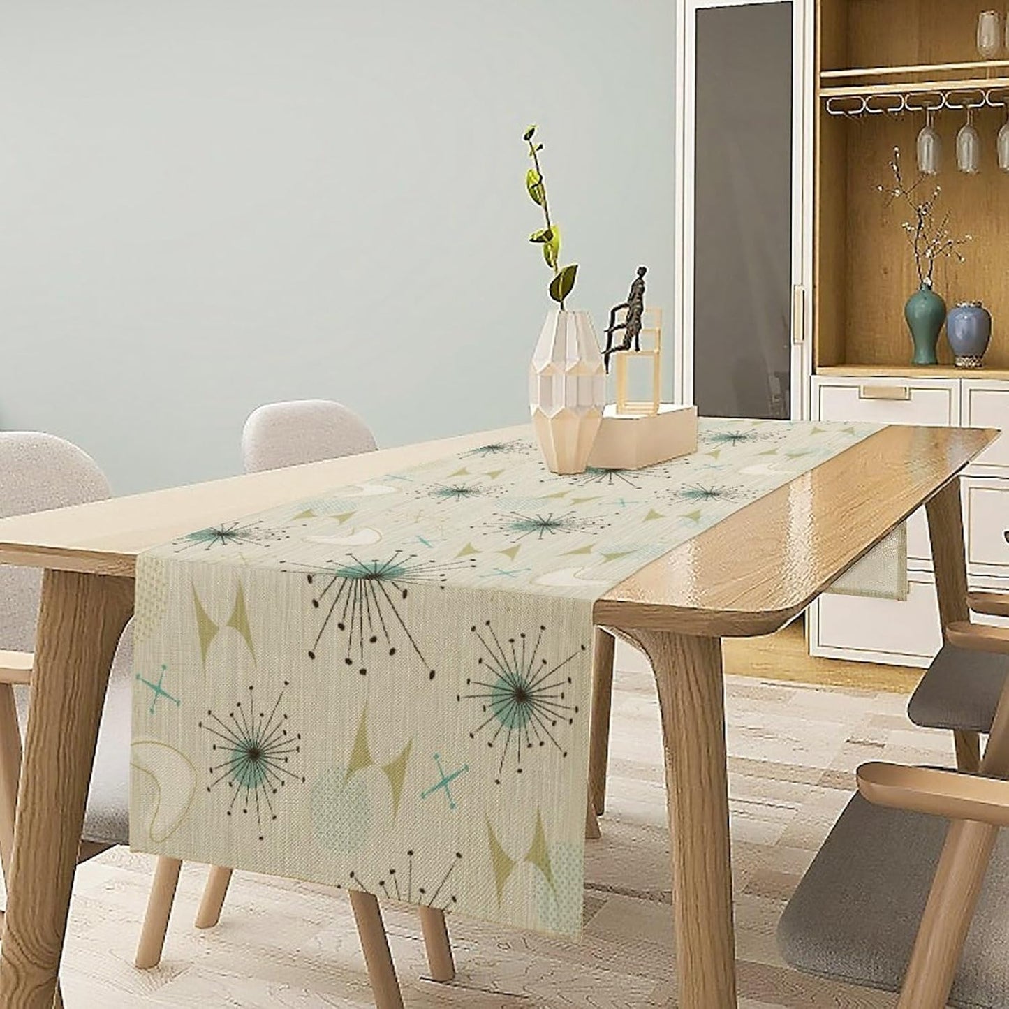 Mid Century Table Runner, Flag Retro Atomic Starburst 1950s Abstract Geometric Space Tabletop Decoration for Home Kitchen Restaurant Table Flag 13x70 Inch