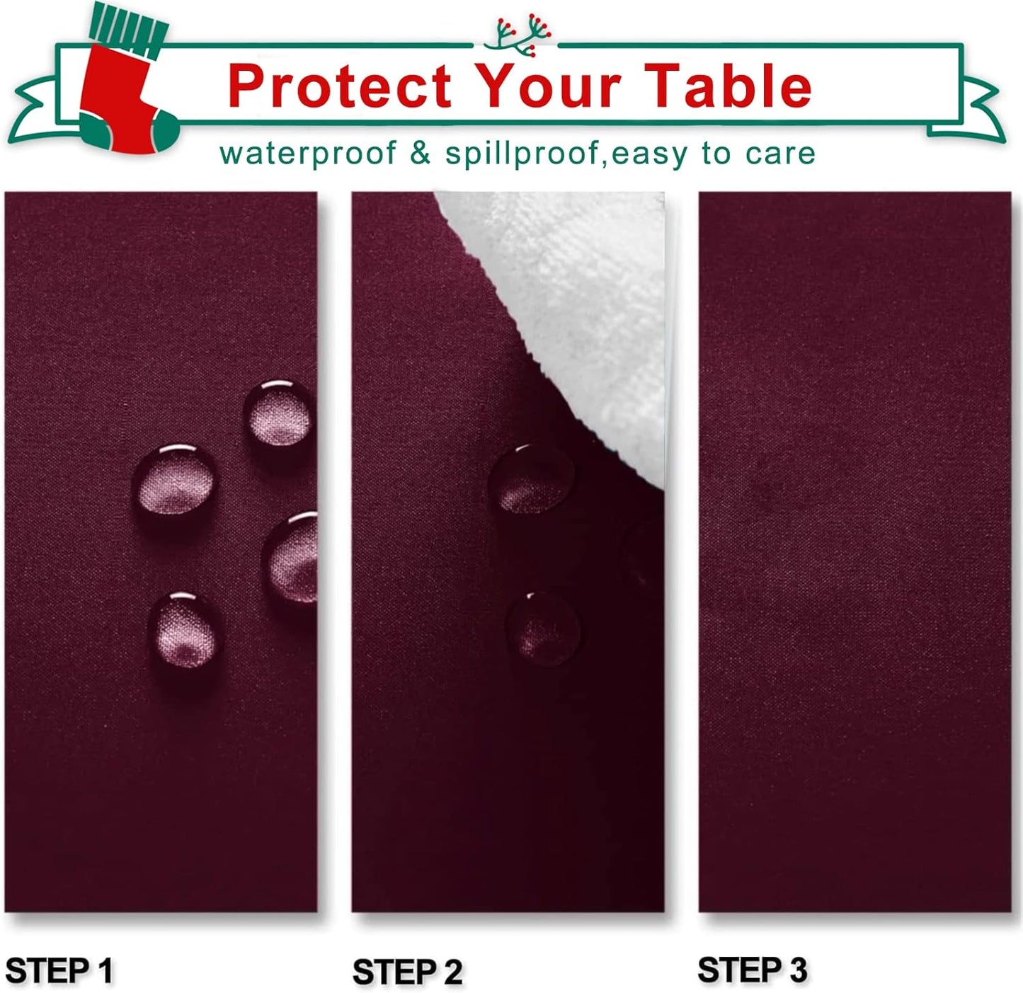 Hiasan Burgundy Rectangle Tablecloth - Waterproof Washable Polyester Christmas Fabric Table Cloth for Party, Wedding, Banquet and Restaurant, 90 x 132 Inch