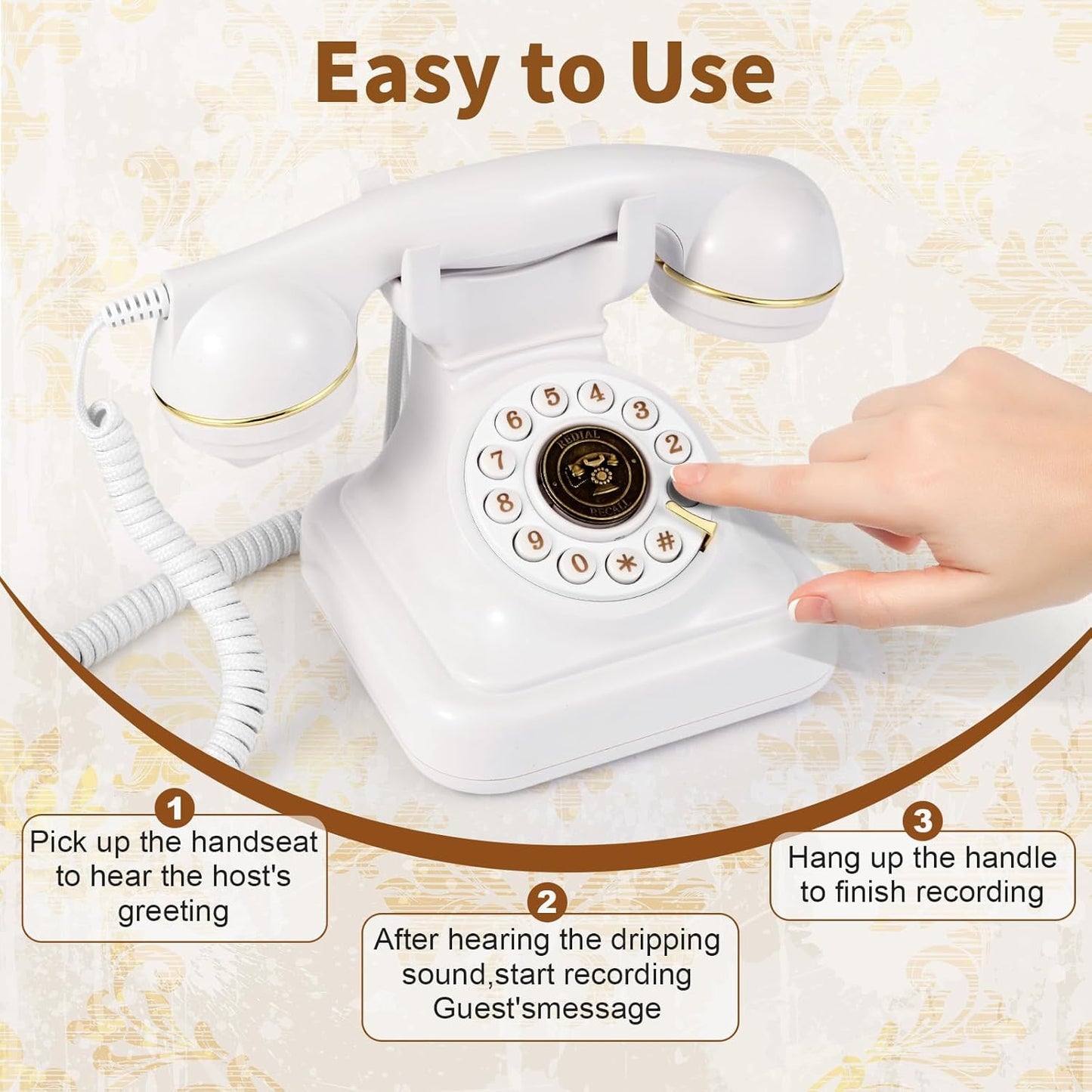 Audio Guest Book Wedding Phone, Audio Guest Book Record Customized Audio Messages Guest Book Alternatives Classic Retro Phone for Parties Birthdays Rentals Confessions Special Occasions