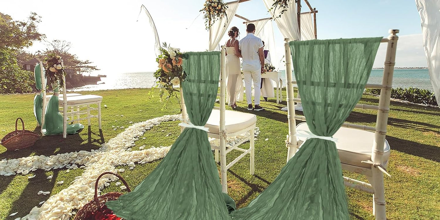 50 PCS Cheesecloth Chair Sashes, Bows Designed ChairSashes, 15.7x70 inch Chair Sashes for Aisle Decorations Universal Chairs Cover Decoration for Wedding Reception Party Banquet (Sage Green)