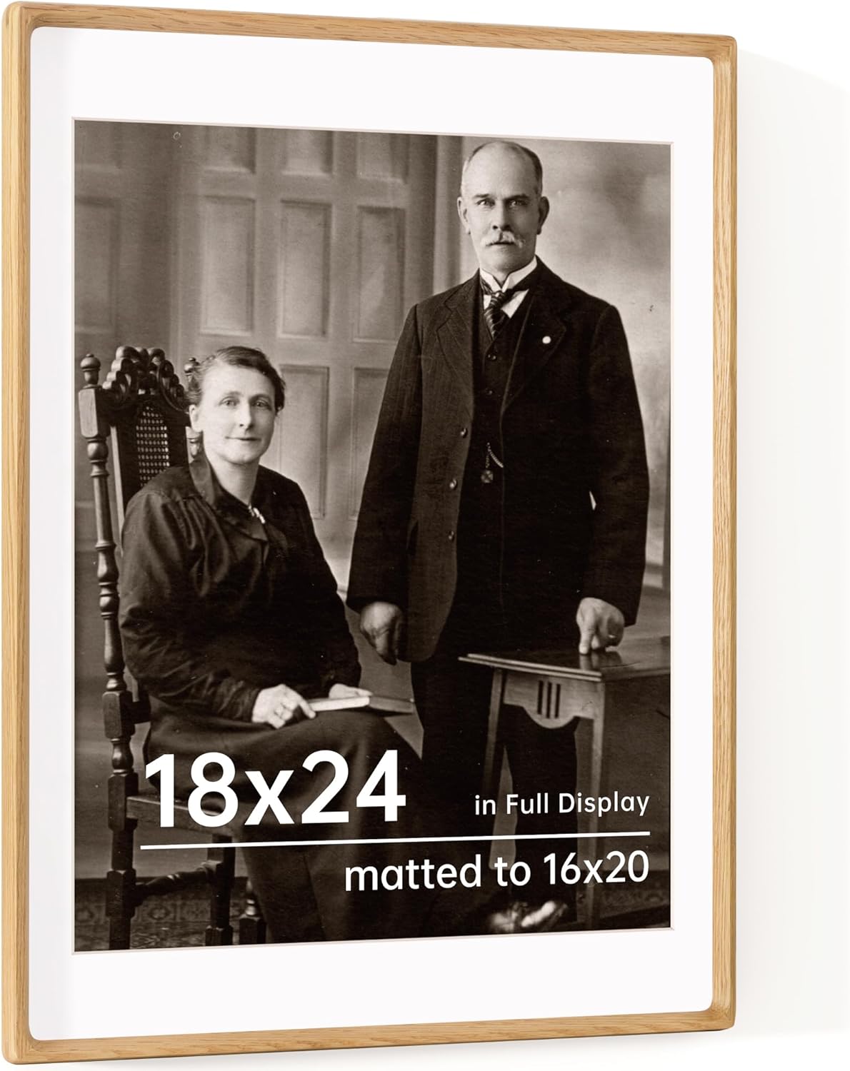 18x24 Frames USA-Sourced Natural Oak Wood Solid Wood Photo Frame Handcrafted Rounded Corner with Mat to 16x20 Picture Display with Real Glass Family Picture, Wedding Photo Mounted