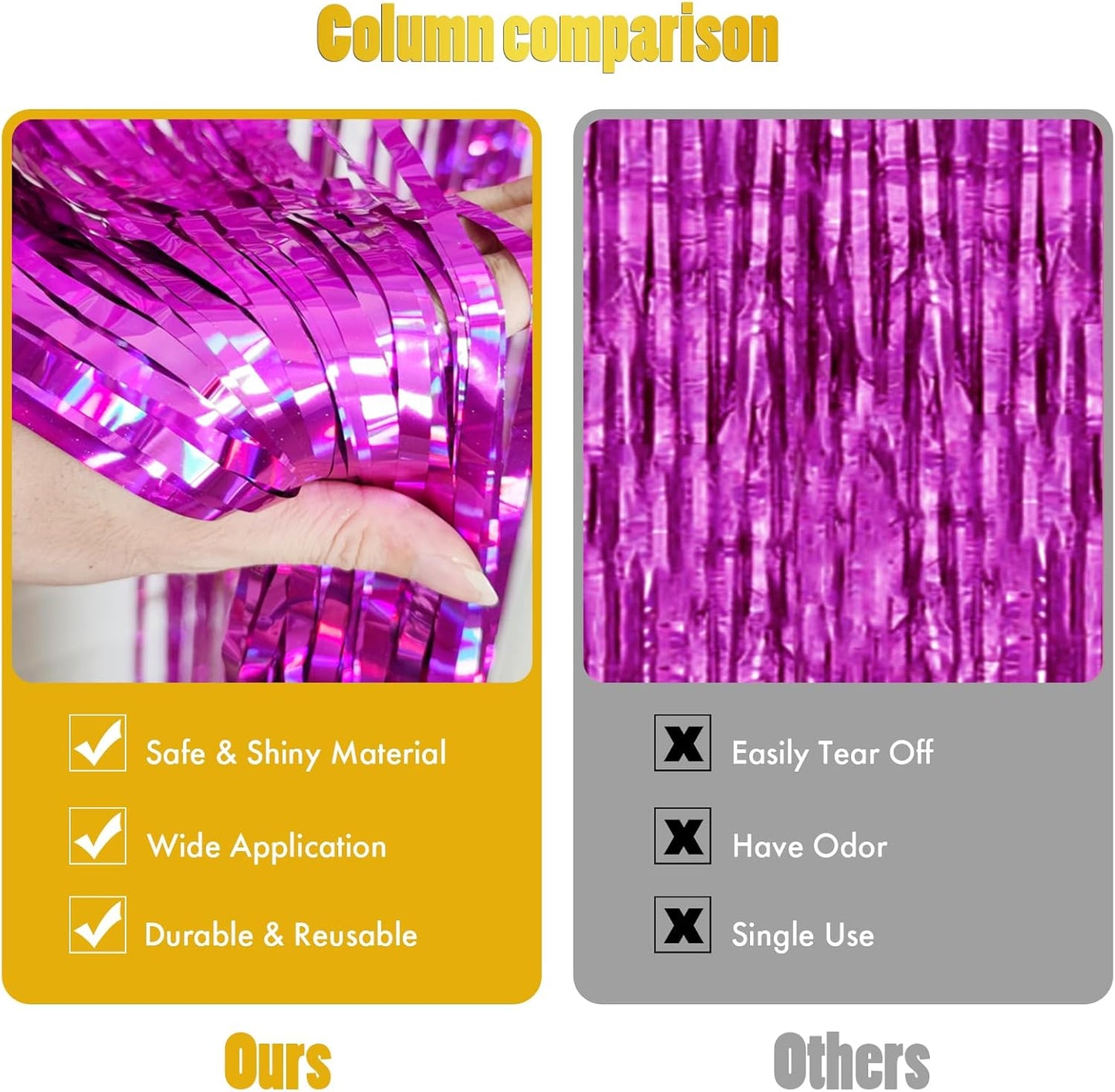 CANREVEL 2 Pack 3.3x8.2 Feet Hot Pink Foil Fringe Backdrop Curtains, Tinsel Streamers Birthday Party Decorations, Fringe Backdrop for Bachelorette Engagement Wedding Baby Bridal Shower Party