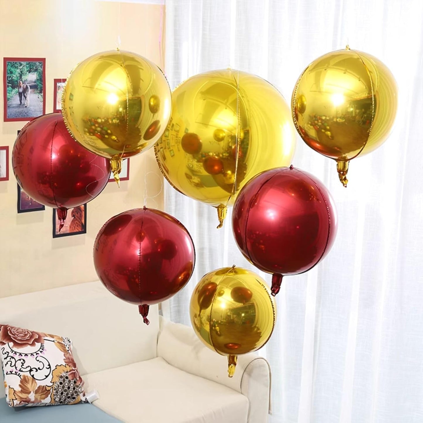 6Pcs Burgundy Round Foil Balloons,Giant 4D Round Ball Balloon,22 Inch Metallic Burgundy Balloons for Birthday Wedding Graduation Prom Party Decorations