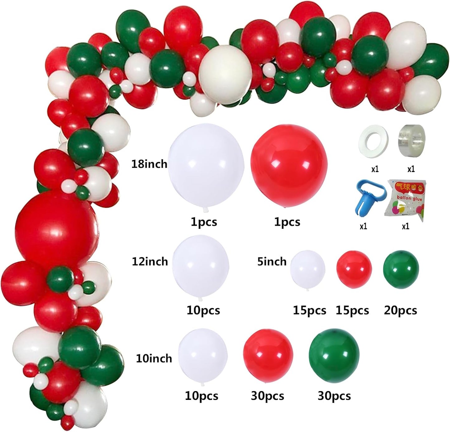 Balloons Garland Kit Red Green and White Balloons with Different Sizes for Wedding Birthday Festival Party Decoration