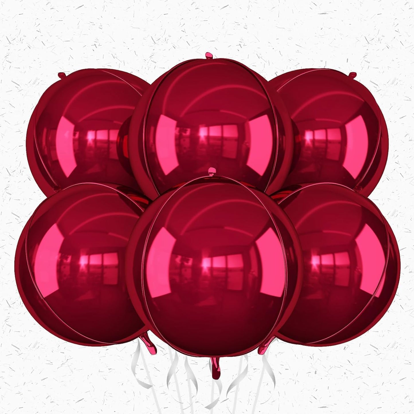 6Pcs Burgundy Round Foil Balloons,Giant 4D Round Ball Balloon,22 Inch Metallic Burgundy Balloons for Birthday Wedding Graduation Prom Party Decorations