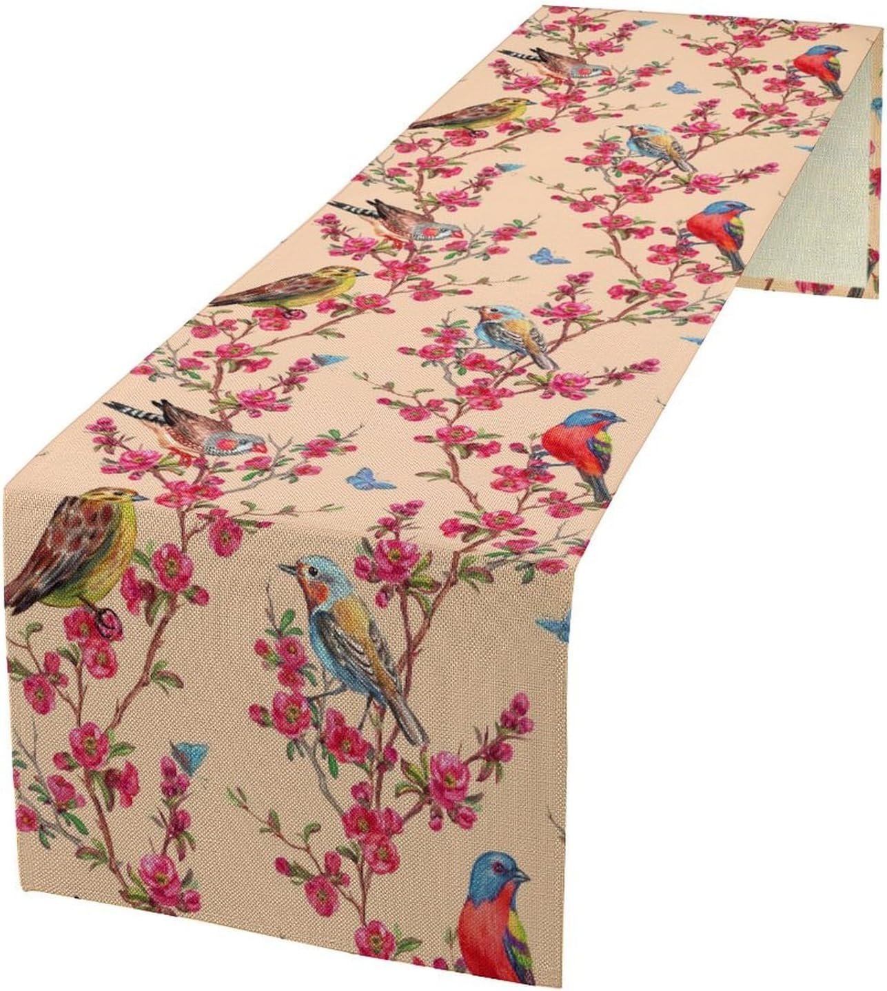 Floral Butterfly Table Runner Seasonal Spring Flower Bird Table Decoration Table Runner for Home Party Decoration 13x60 Inch