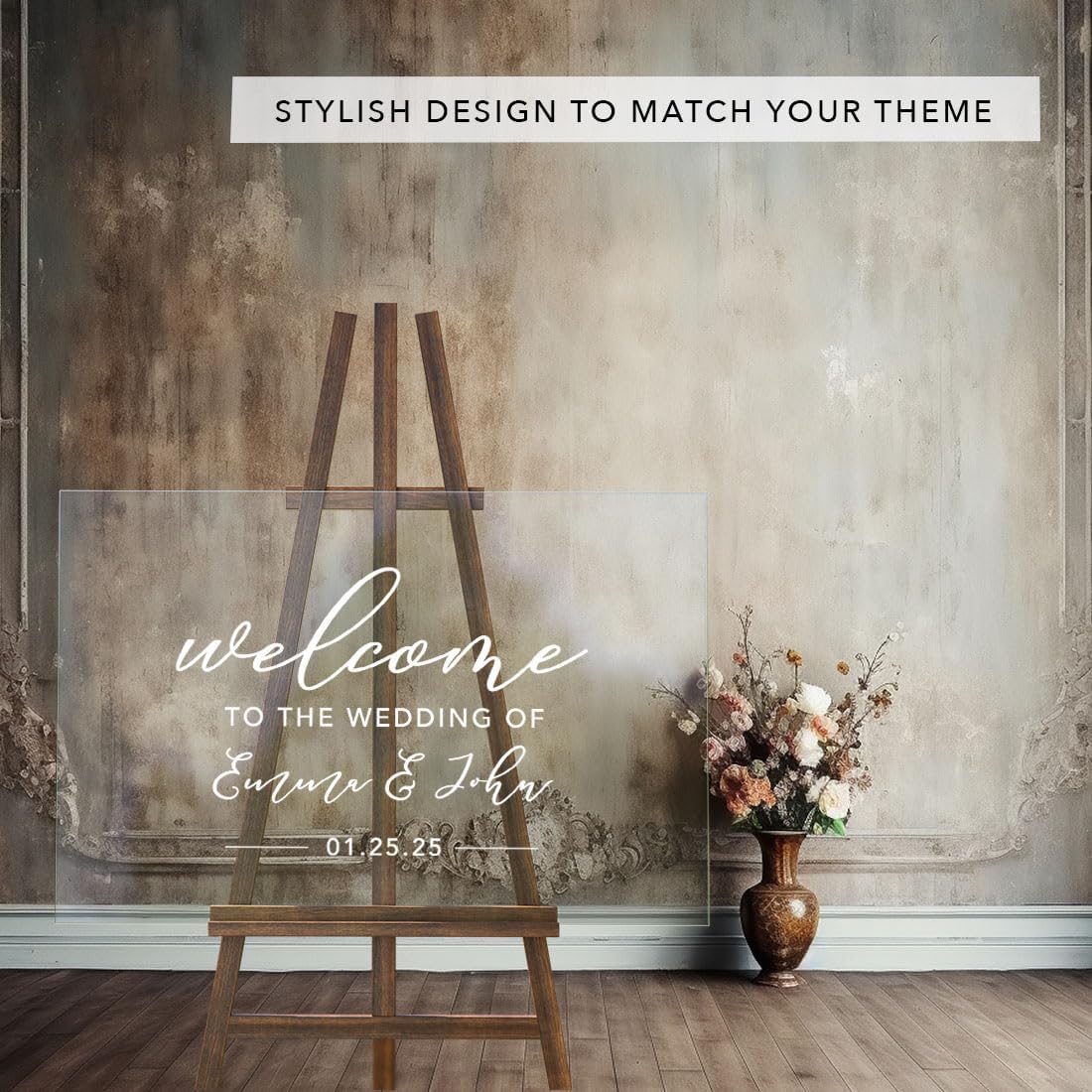 Andaz Press Custom Large Wedding Acrylic Sign, 16 x 24 Inches, Welcome, Personalized Sign, Welcome Sign For Modern Wedding Decor Decorations For Reception