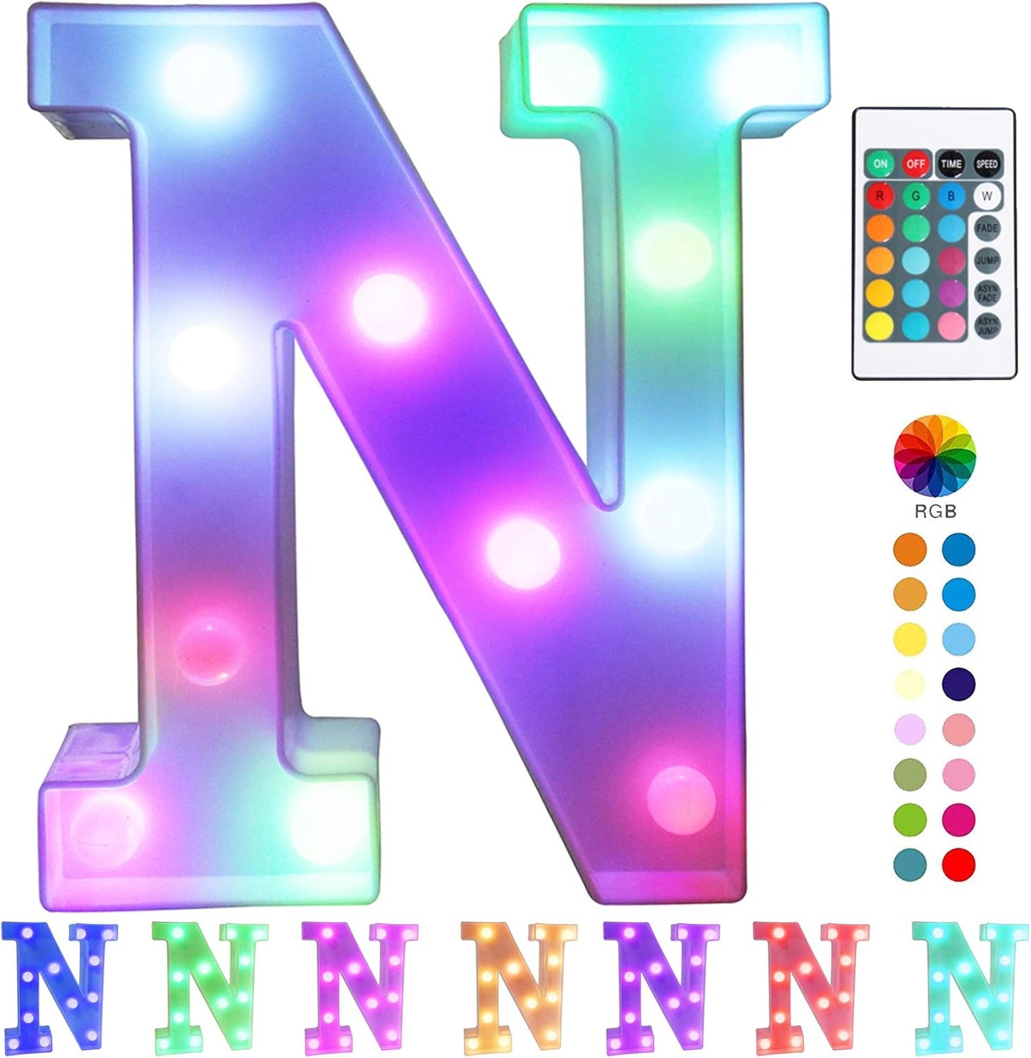 Pooqla Colorful LED Marquee Letter Lights with Remote – Light Up Marquee Signs – Party Bar Letters with Lights Decorations for The Home - Multicolor N