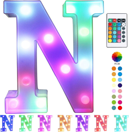Pooqla Colorful LED Marquee Letter Lights with Remote – Light Up Marquee Signs – Party Bar Letters with Lights Decorations for The Home - Multicolor N