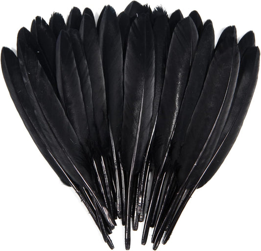 FeelfunFeather 120pcs Black Goose Cochettes Feather Natural Bulk 4-6 inch 10-15cm for Wedding Party Christmas Halloween Decorations DIY Crafts