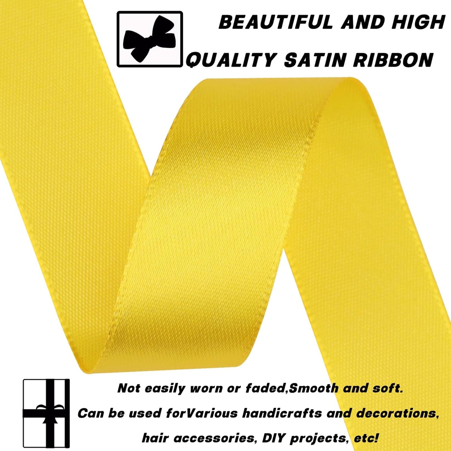 Yellow Ribbon 7/8 Inch 60 Yards Satin Craft Ribbon-Single Face Polyester Ribbon for Handmade Roses,Gift Wrapping,Timeless Flower,Bouquets,Wedding and Party Decoration