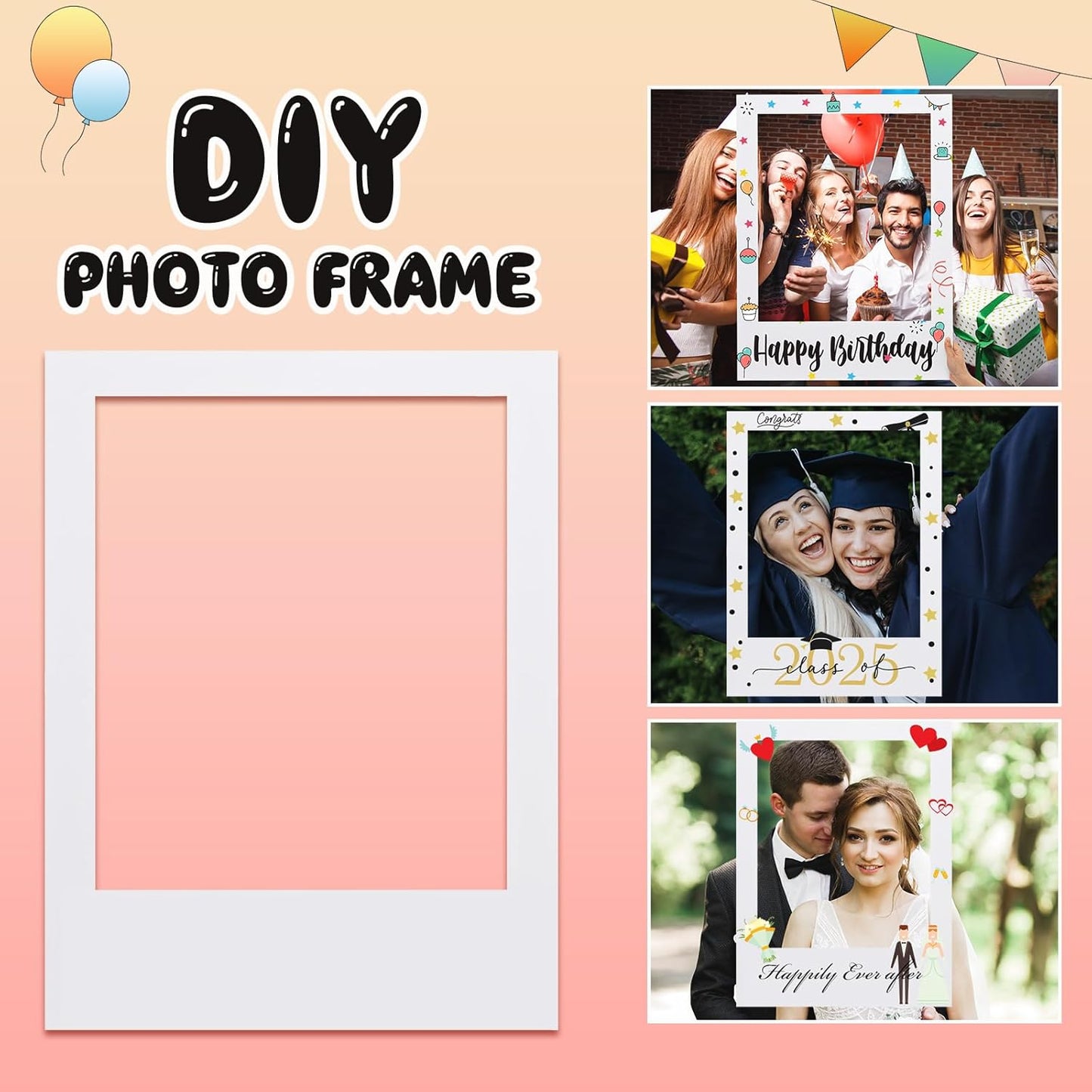 32 x 24 Inch Large Blank DIY Photo Booth Props Picture Frame Party Frame DIY Photo Booth Props Selfie for Birthday, Graduation, Christmas Holiday Party (White,Vertical)