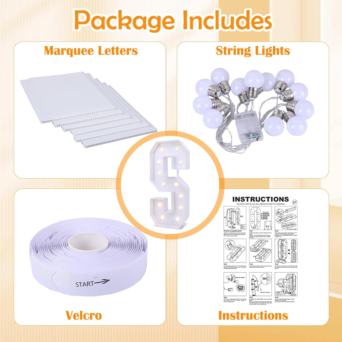 4ft Marquee Light-Up Letter S, Large Light Up Letters, Multifunctional Party Decoration, 4 Feet Tall