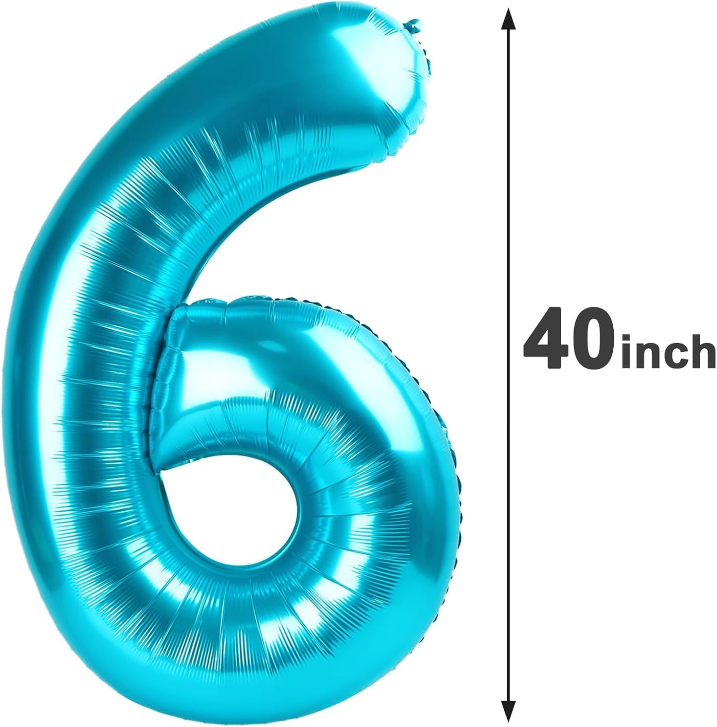 40 Inch Blue Mylar Foil Number 6 Birthday Balloon, Digital Balloons for 6 16 Boy Girl Party Decorations Supplies, Blue Big Helium Balloon Numbers for 26 36 46 60 Men Women Anniversary