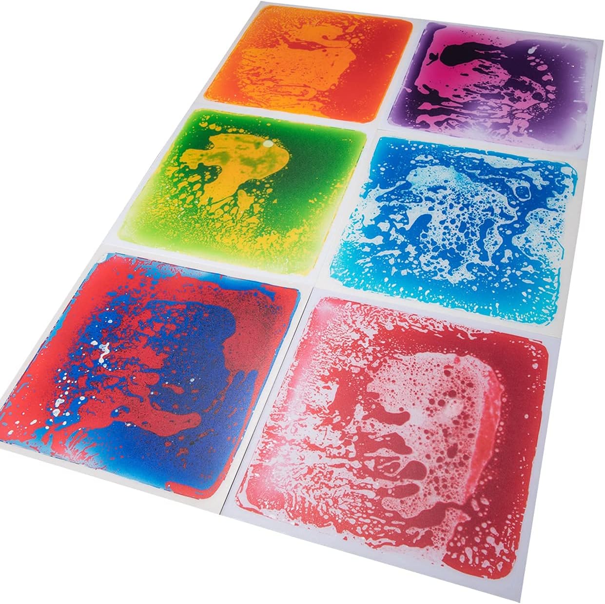 Art3d 6-Tile Sensory Room Tile Multi-Color Exercise Mat Liquid Encased Floor Playmat Kids Play Floor Tile, 19.7" Large Tile 16 Sq.Ft