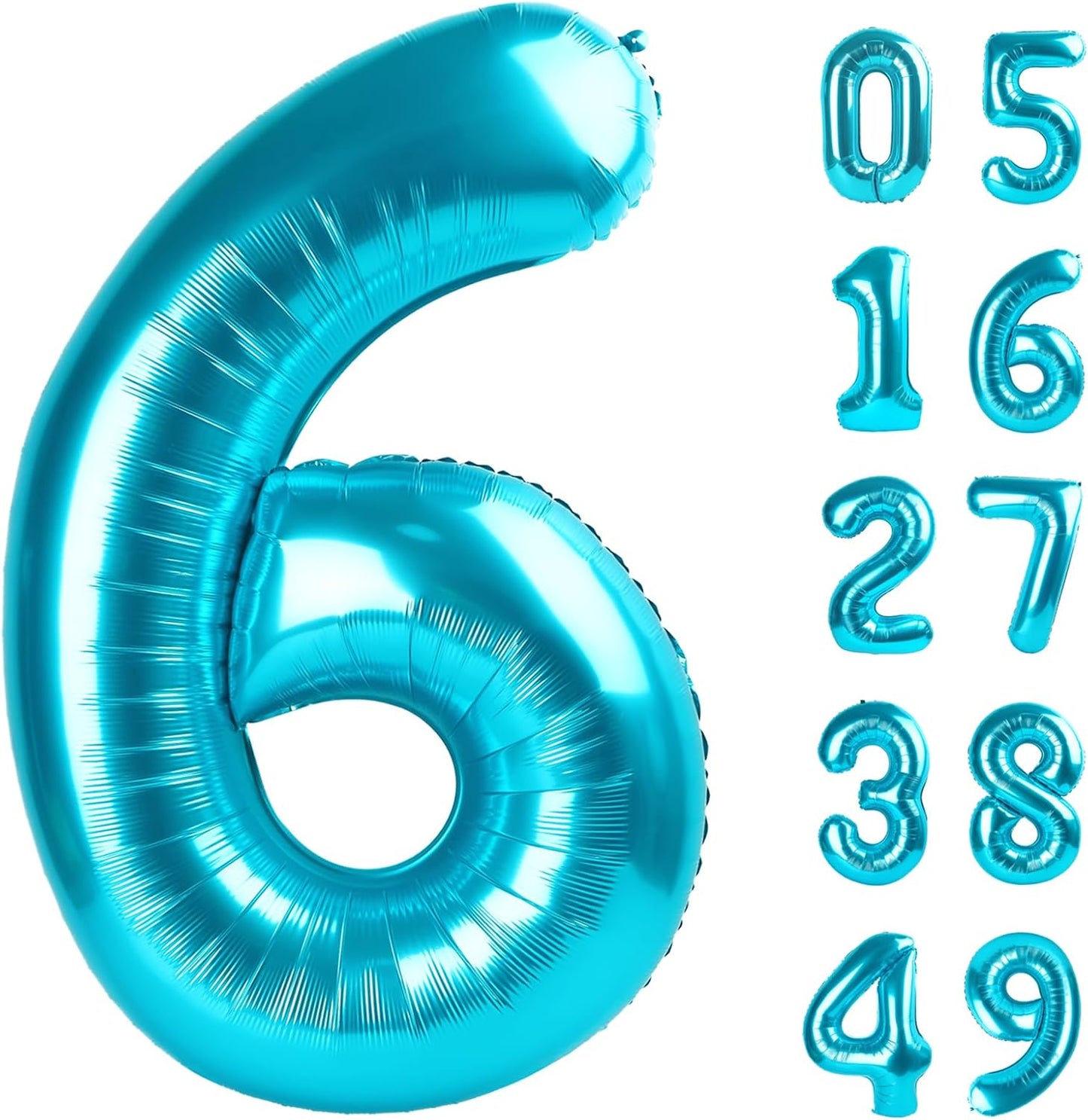 40 Inch Blue Mylar Foil Number 6 Birthday Balloon, Digital Balloons for 6 16 Boy Girl Party Decorations Supplies, Blue Big Helium Balloon Numbers for 26 36 46 60 Men Women Anniversary
