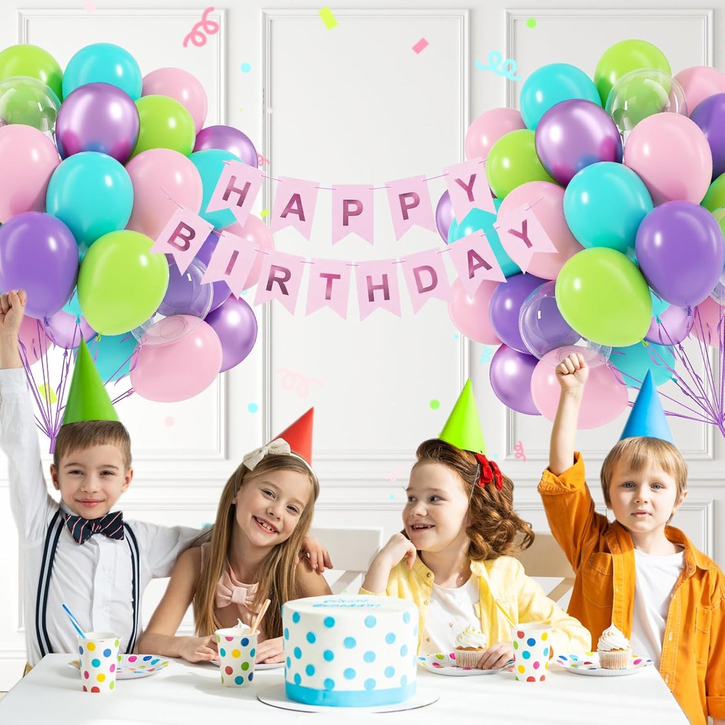 60pcs Blue and Green Balloons 12inch with Metallic Purple Lime Green Teal Light Pink Clear Balloons for Baby Shower Birthday Party Decorations