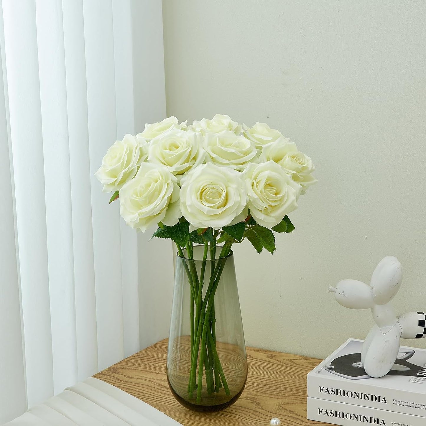 Artificial Rose 10pcs Open Flower Bouquet Faux Rose Stems for Wedding Arrangement, Bridal Bouquet, Centerpiece, Fake Faux Silk Flowers (Pale Yellow)
