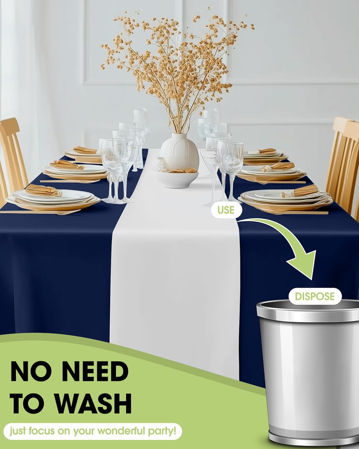 Pureegg White Plastic Table Runners - 10 Pack, 14'' x 108'', Water Resistant & Disposable Centerpiece Decorations for Table Cloth, Wedding, Birthday, Holiday, Baby Shower, Party, Home Decor