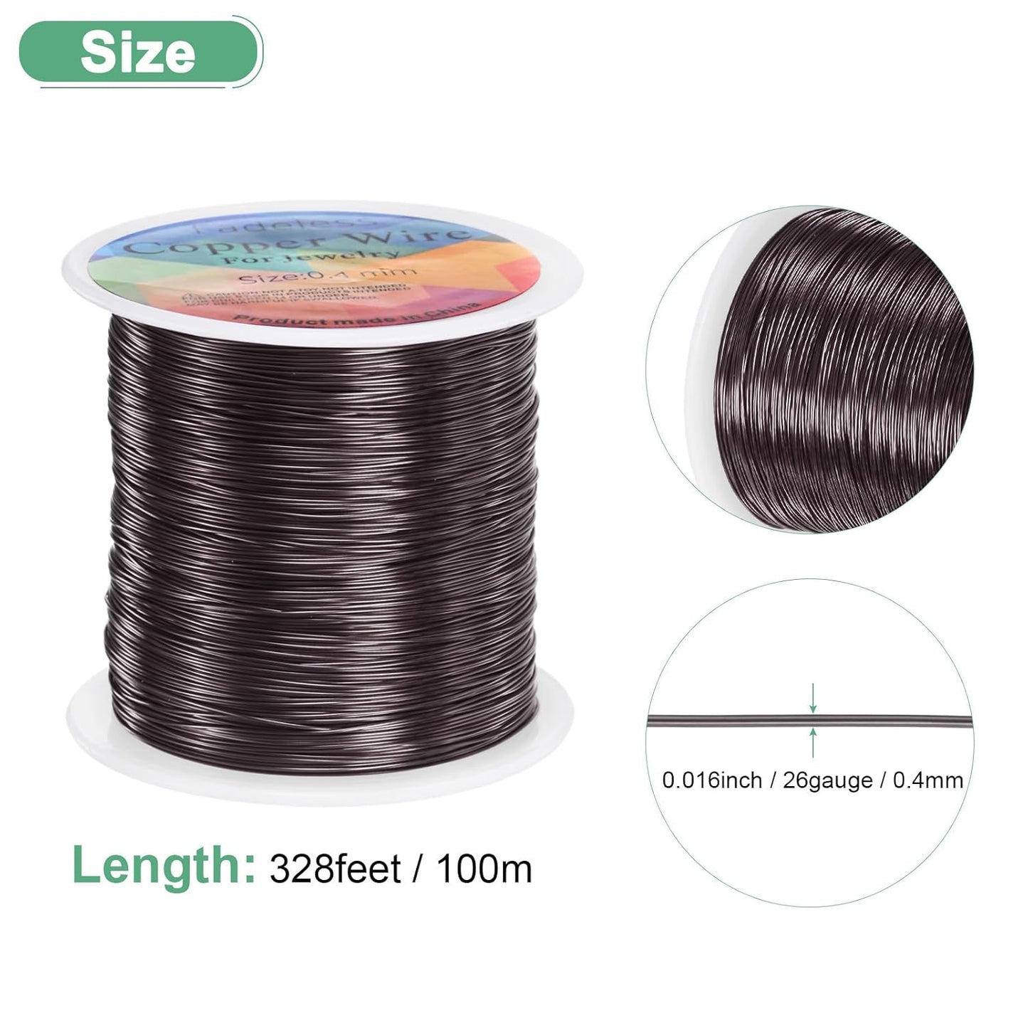 0.4mm Jewelry Wire, 26 Gauge 328FT Craft Wire Copper Beading Wire for Jewelry Making/Planting/Weaving/DIY Crafting, Soft Metal Wires [100M, Metallic Black]