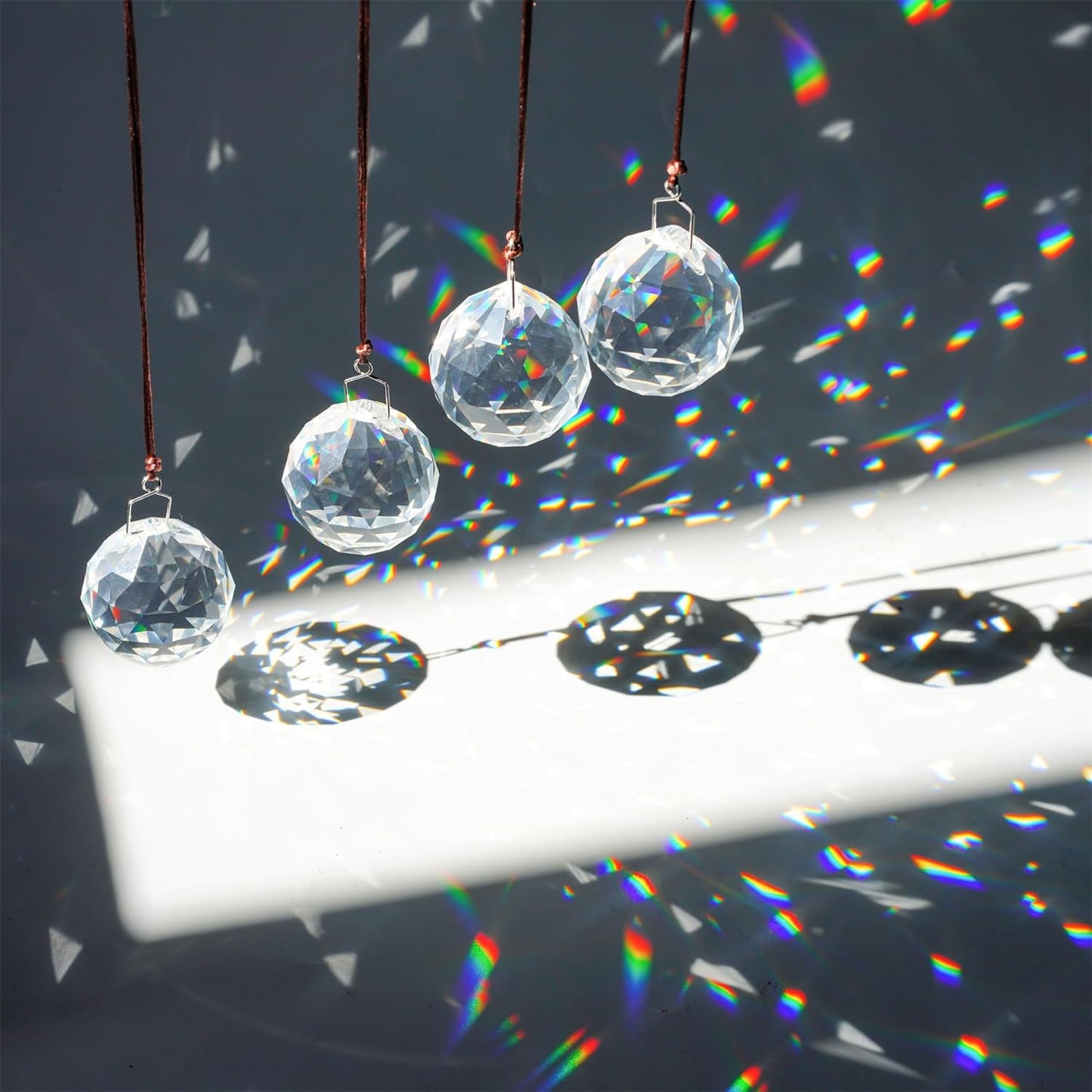 HDCRYSTALGIFTS 4 Pack 40MM Clear Crystal Prism Ball Suncatchers Rainbow Pendants Maker, Hanging Crystals Chandelier Prisms for Windows Home Decoration