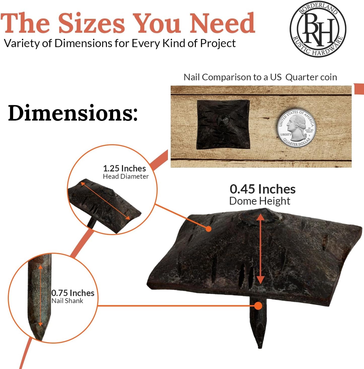 25 Pack 1.25" Square Head Iron Clavos Decorative Nails – Unfinished – Handmade Rustic Square Fasteners for Farmhouse Shutters, Faux Wood, Barn Doors, Shutters, and Gates – Ornamental Wood Accent