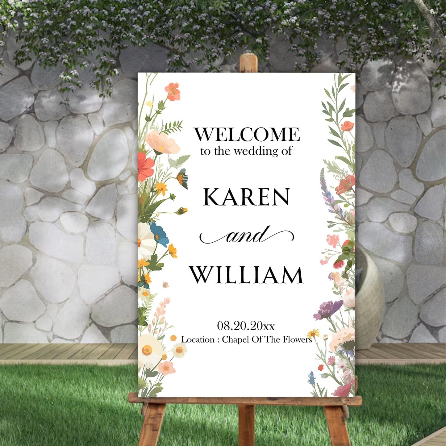 Personalized Wildflower Wedding Welcome Sign, Floral Personalized Sign for Reception, Printed Wedding Decoration