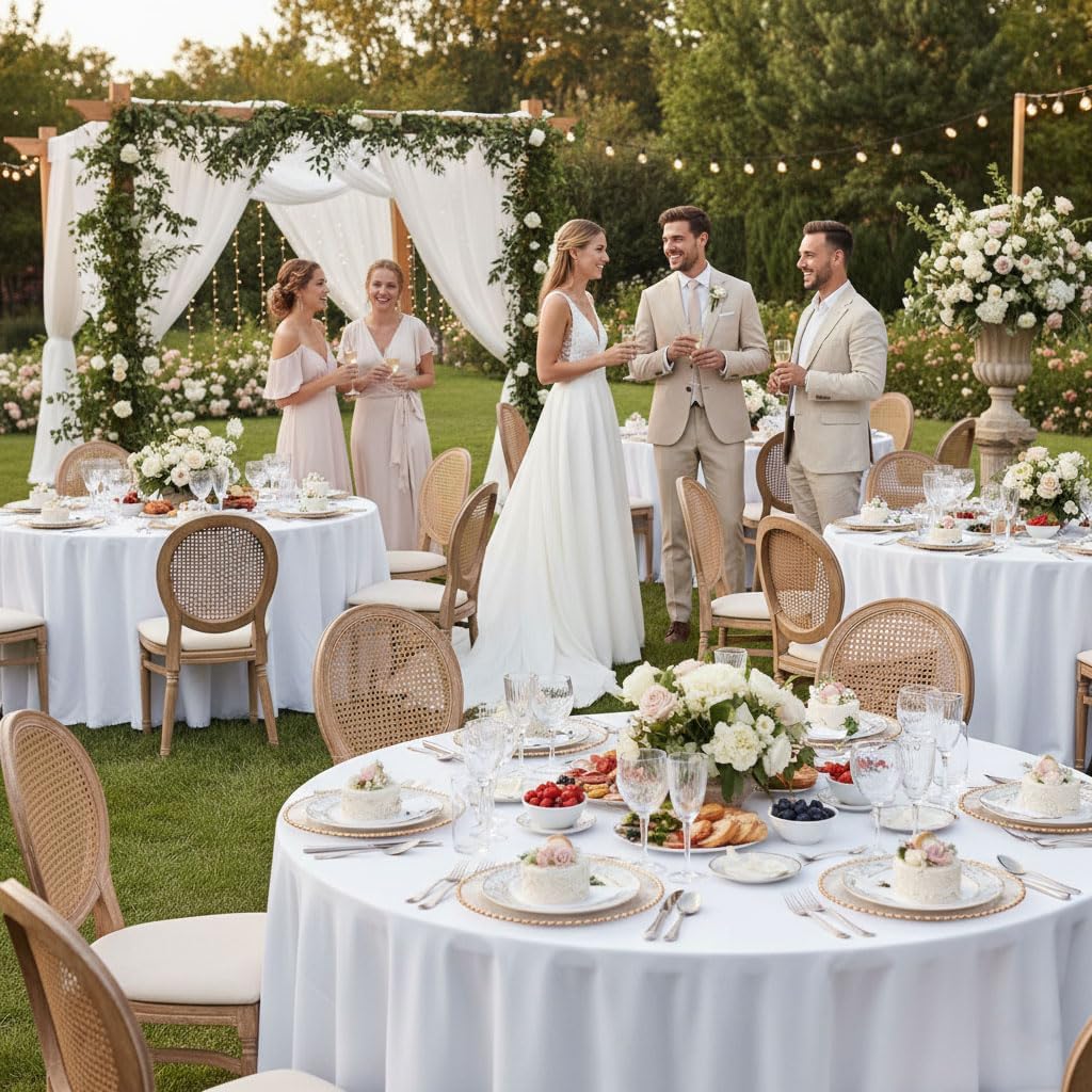 Fitable 6 Pack White Tablecloths for Round Tables - 108 Inches in Diameter - Stain Resistant and Washable Table Clothes, Polyester Fabric Table Covers for Wedding, Party, Banquet, Formal Events