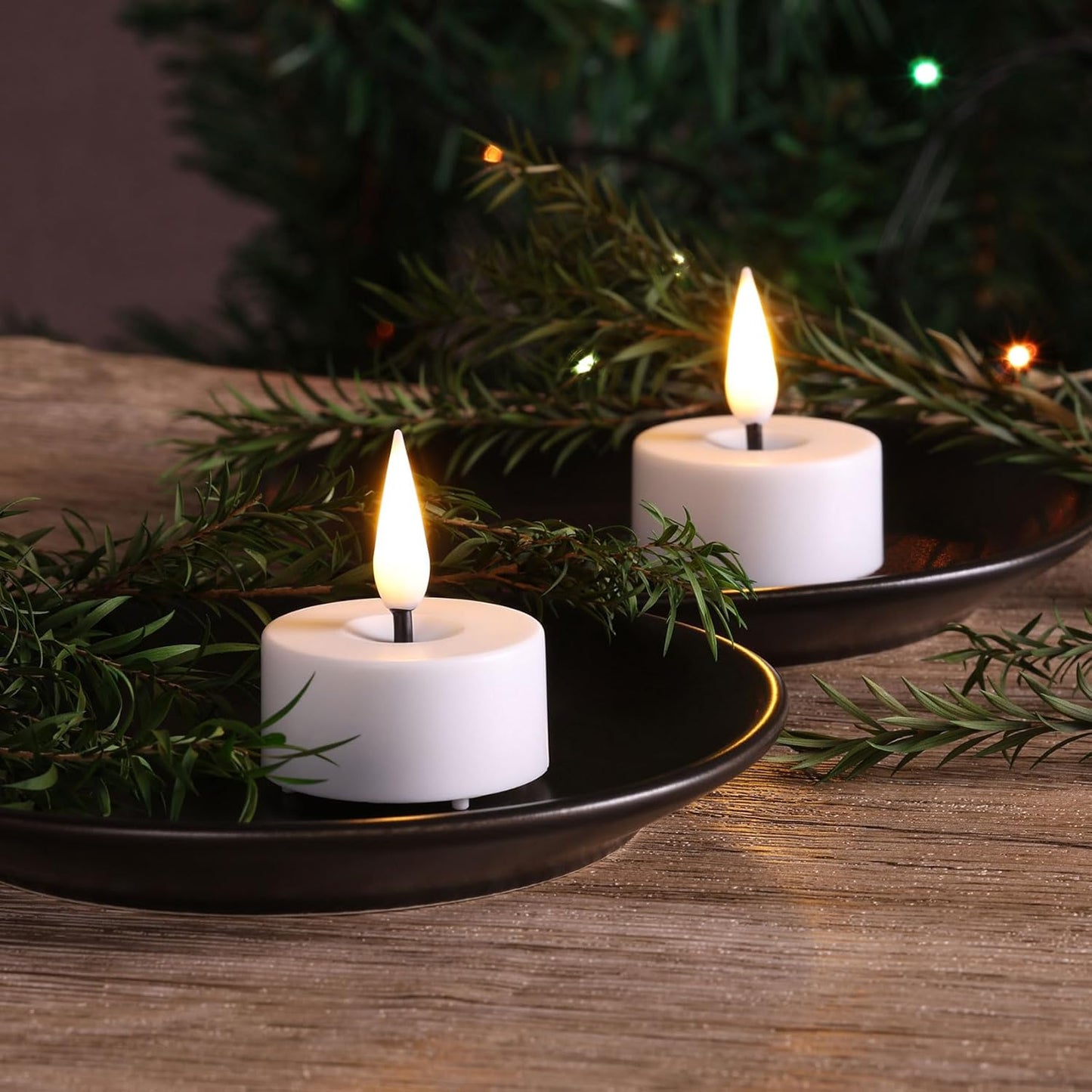 Eywamage White LED Tealights with Remote Batteries, Flickering Flameless Tea Lights Electric Votive Candles Set of 12