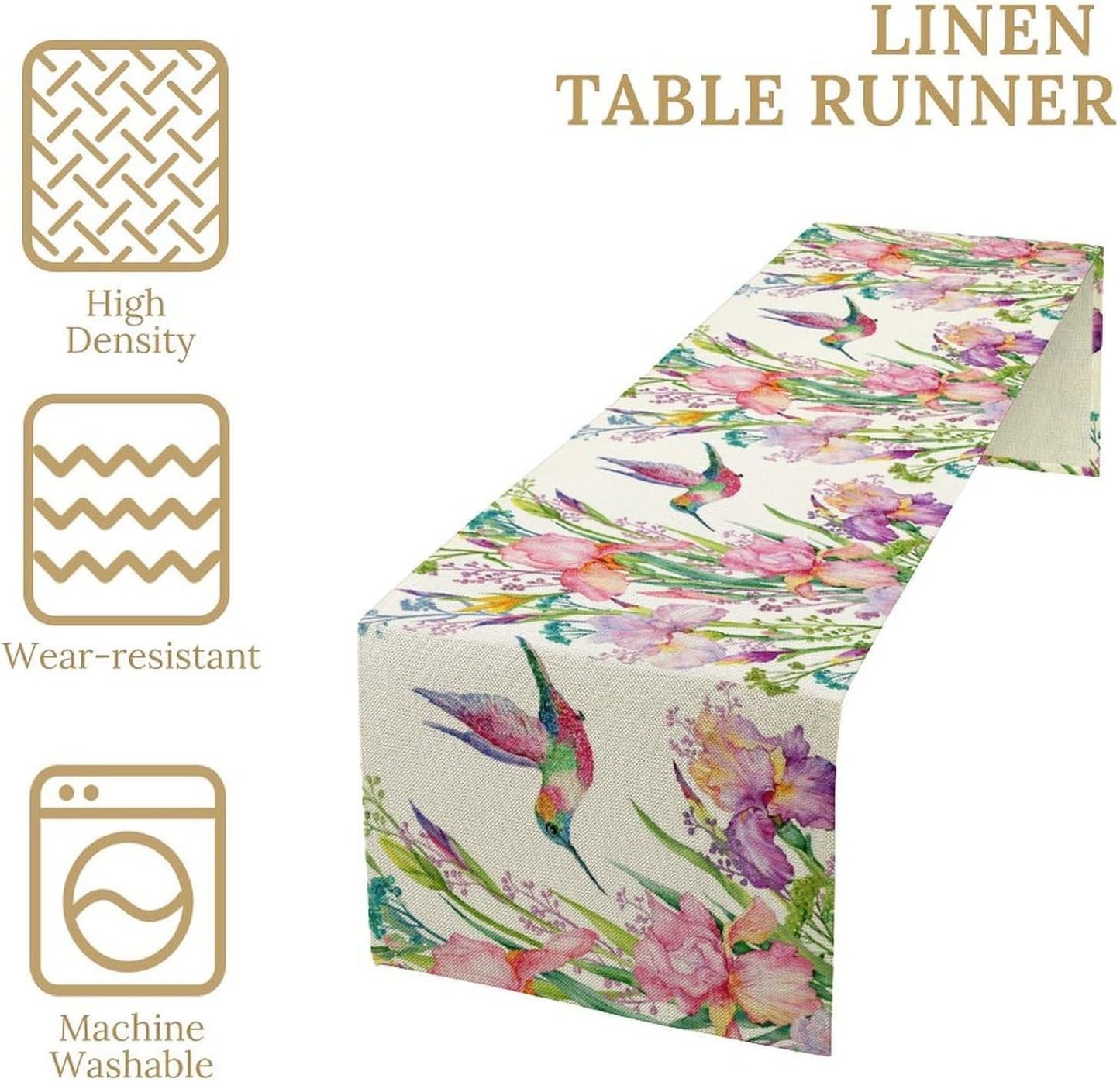 Hummingbird Table Runner,Pink Floral Country Style Table Runner for Kitchen Dining Table Home Party Decoration 13x90 Inch