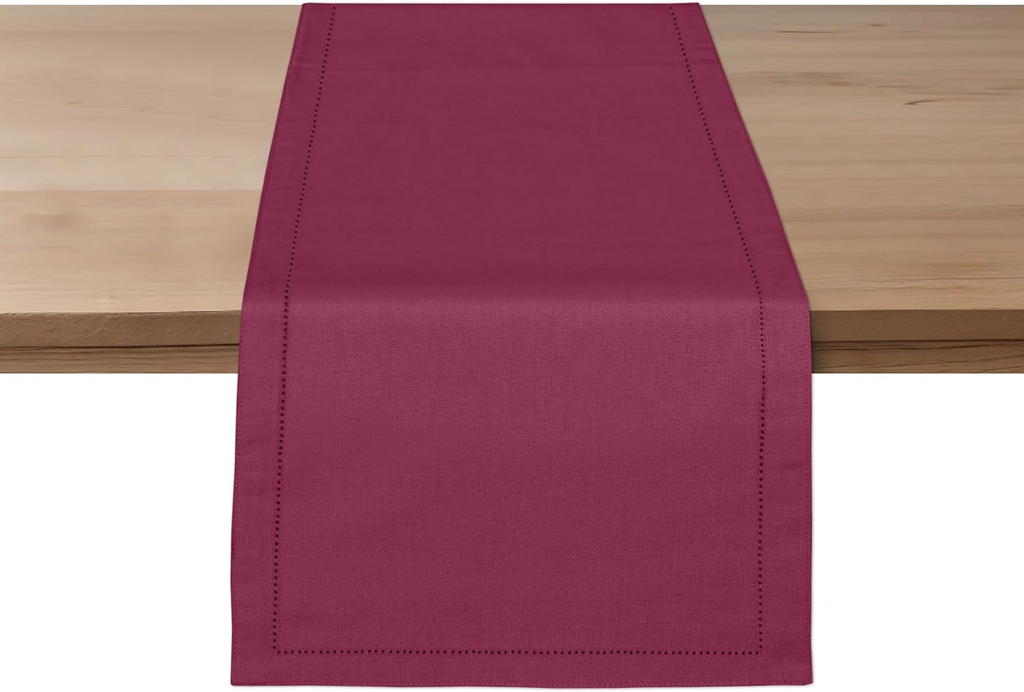 Ruvanti Linen Table Runner 90 Inches, Classic Hemstitch, Washable, Reusable, Non-Slipping, Stain Resistant- Perfect for Parties, Weddings, Dinners, Thanksgiving, Christmas, Indoor use – Burgundy