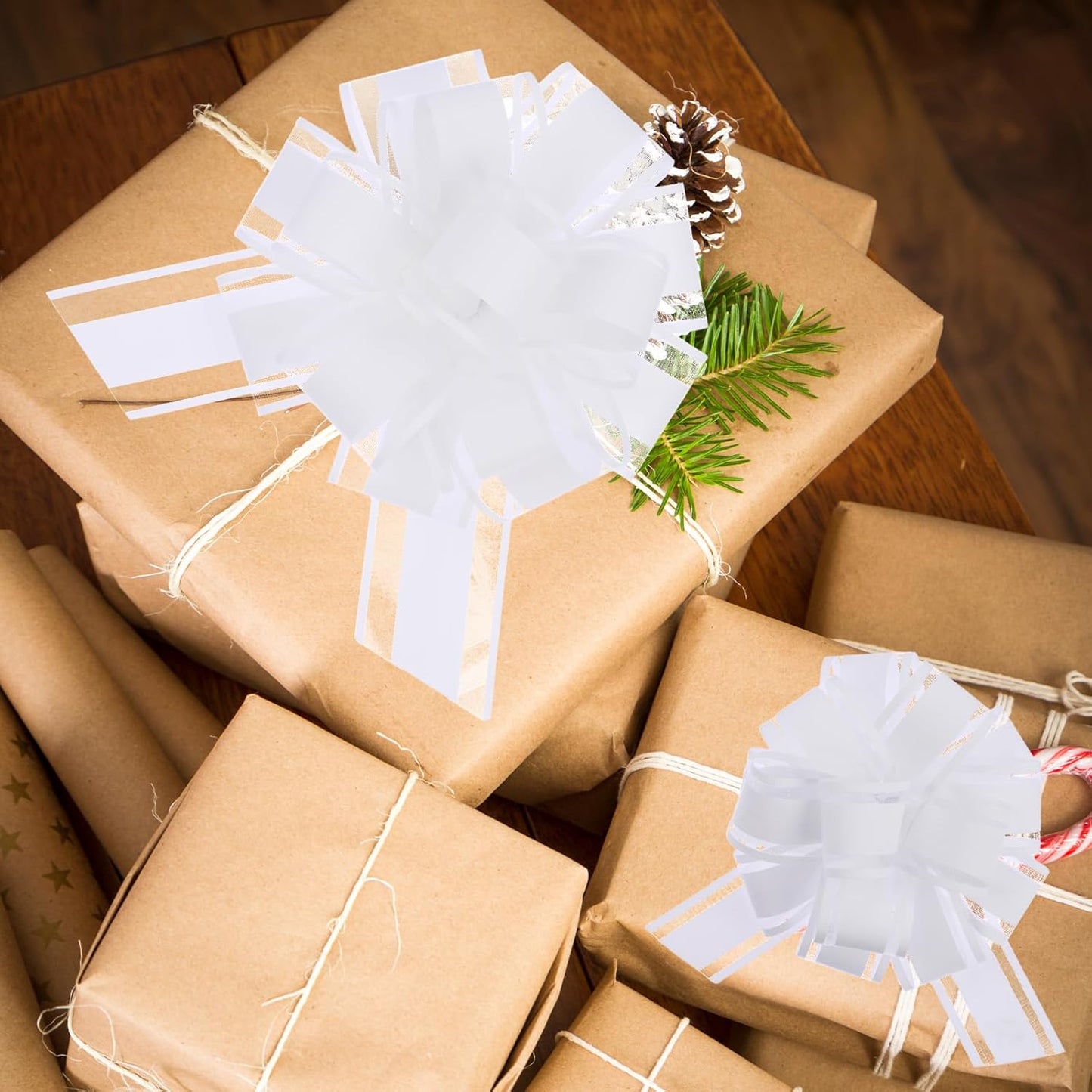 40 Pieces 6 Inches and 3 Inches Pull Bow Wrapping Pull Bow Ribbon Pull Bows for Wedding Baskets,Large Bows for Presents. (White)