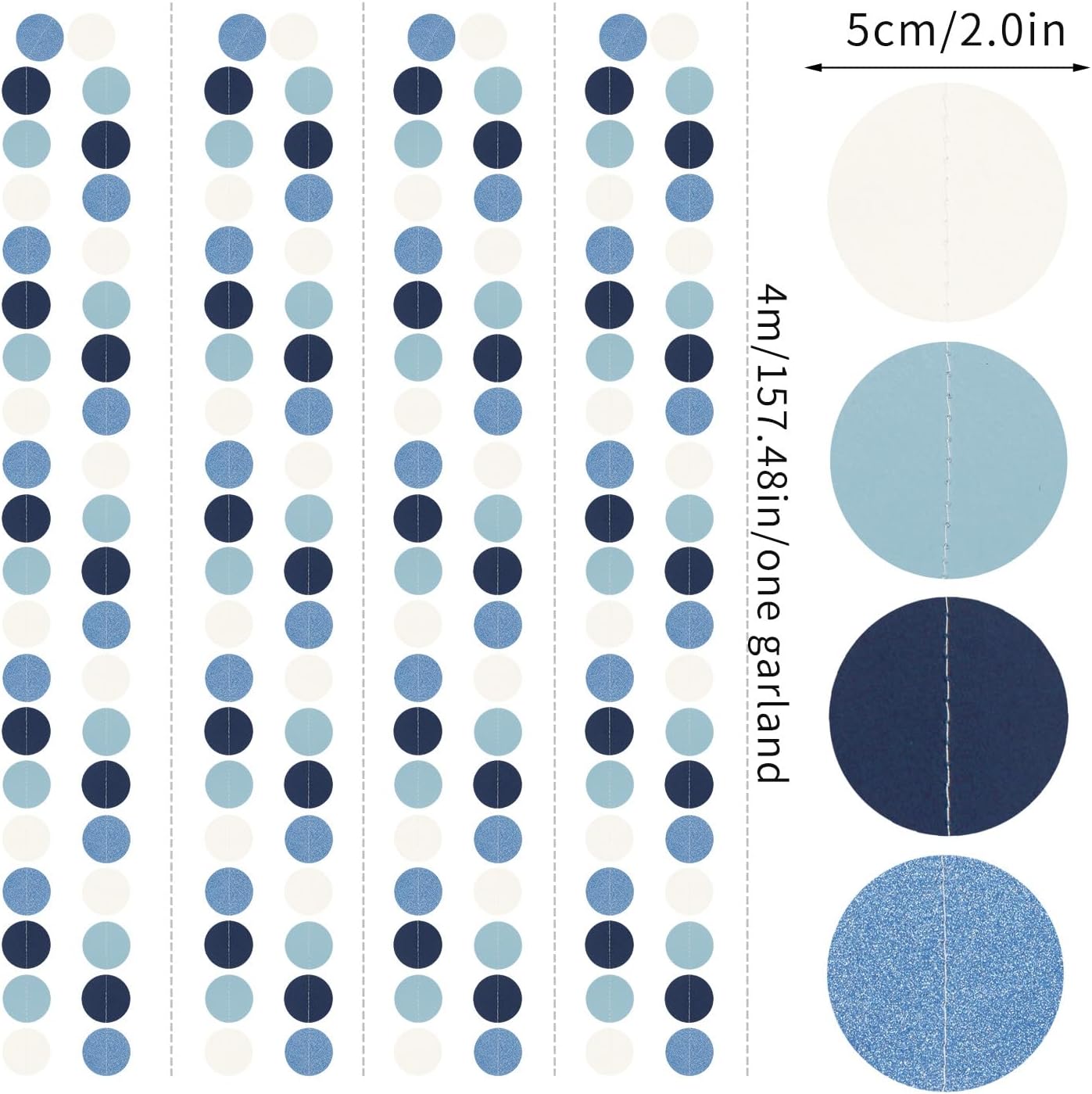 Light-Blue Navy-Dusty White Party-Decorations Garland - 52ft Baby Boy Shower Royal Paper Streamers Banner,Birthday Bridal Baby Shower Bachelorette Wedding Hanging Supplies Decor Hugfond