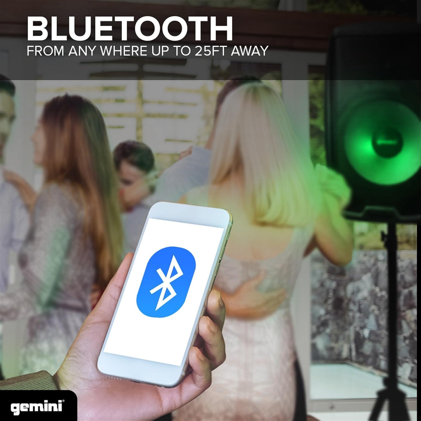 Gemini Sound AS-2115BT-LT Active 2000W Watt Party LED Light 15 Inch Woofer Powered Stage DJ Monitor Bluetooth PA Speaker, Wireless Stereo Pairing, Portable Fly Points