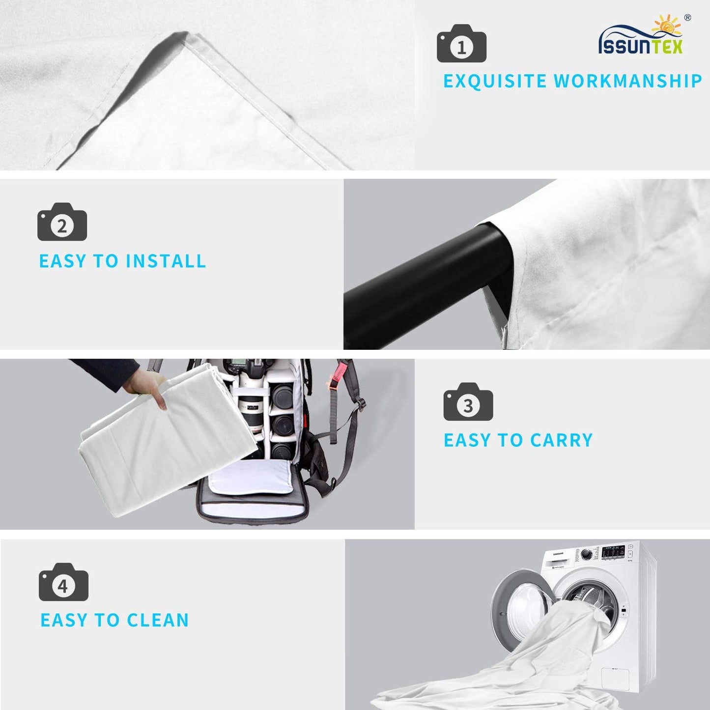 ISSUNTEX 10X12 ft Background Muslin Backdrop, Photo Studio, Collapsible High Density Screen for Video Photography and Television-White