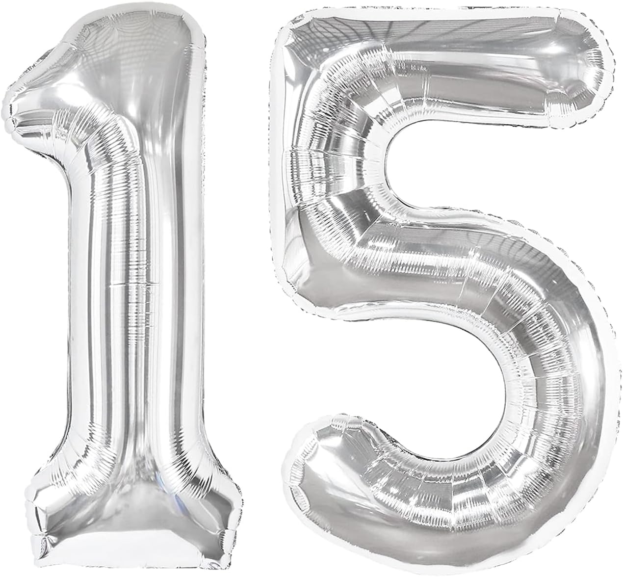 Silver 40 Inch Large Number 15 Birthday Balloon, 15th 15 Birthday Celebration Decorations, Foil 15 Mylar Helium Number 15 Balloons Girl Boy Anniversary Party Supplies