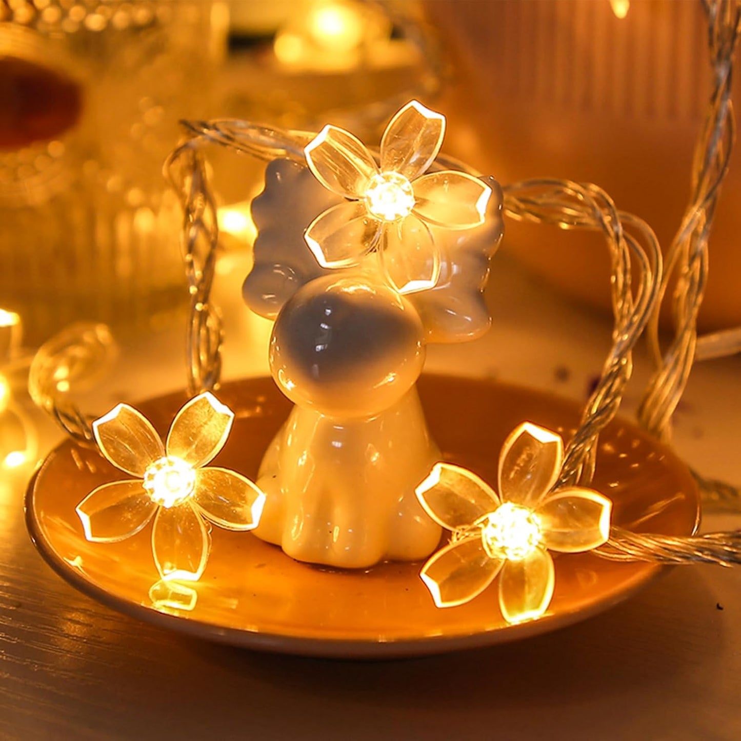 Decorative Flower String Lights for Bedroom, Battery Operated & USB Plug in 10 FT 30 LED Cute Fairy Cherry Blossom Floral Lamps Indoor Outdoor Christmas Holiday Hanging Vine Decorations (Warm White)