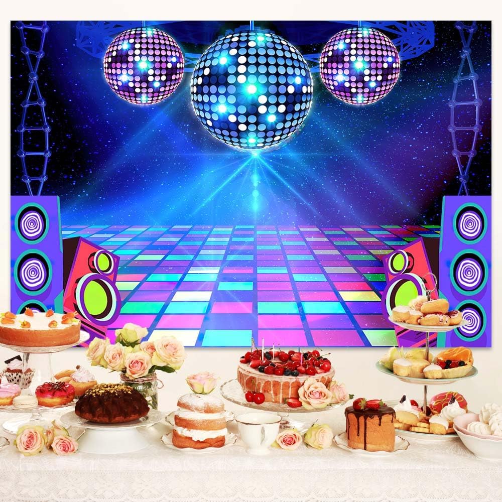 Dance Party Backdrop Retro 80s 90s Theme Stage Dance Ball Music Birthday Party Decoration DJ Photography Background 10 x 8 ft for Baby Shower Picture Photo Shoot Polyester Fabric, Blue