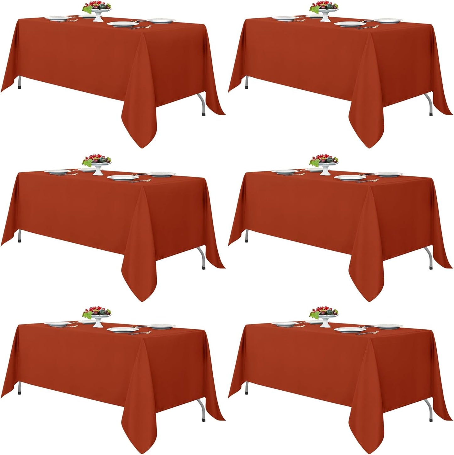 Fitable Rust Tablecloths for Rectangle Tables, 6 Pack - 70 x 120 Inches - Reusable and Washable Fall Table Clothes for 6-8 Ft Tables, Polyester Fabric Table Covers for Wedding, Party, Banquet
