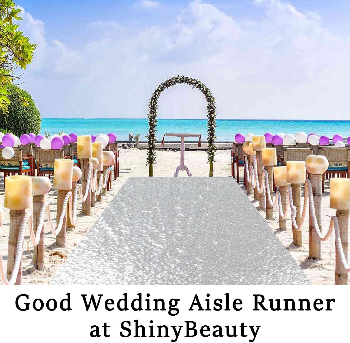 ShinyBeauty Silver Runner (4FTx15FT) Sequin Aisle Runner for Wedding Ceremony