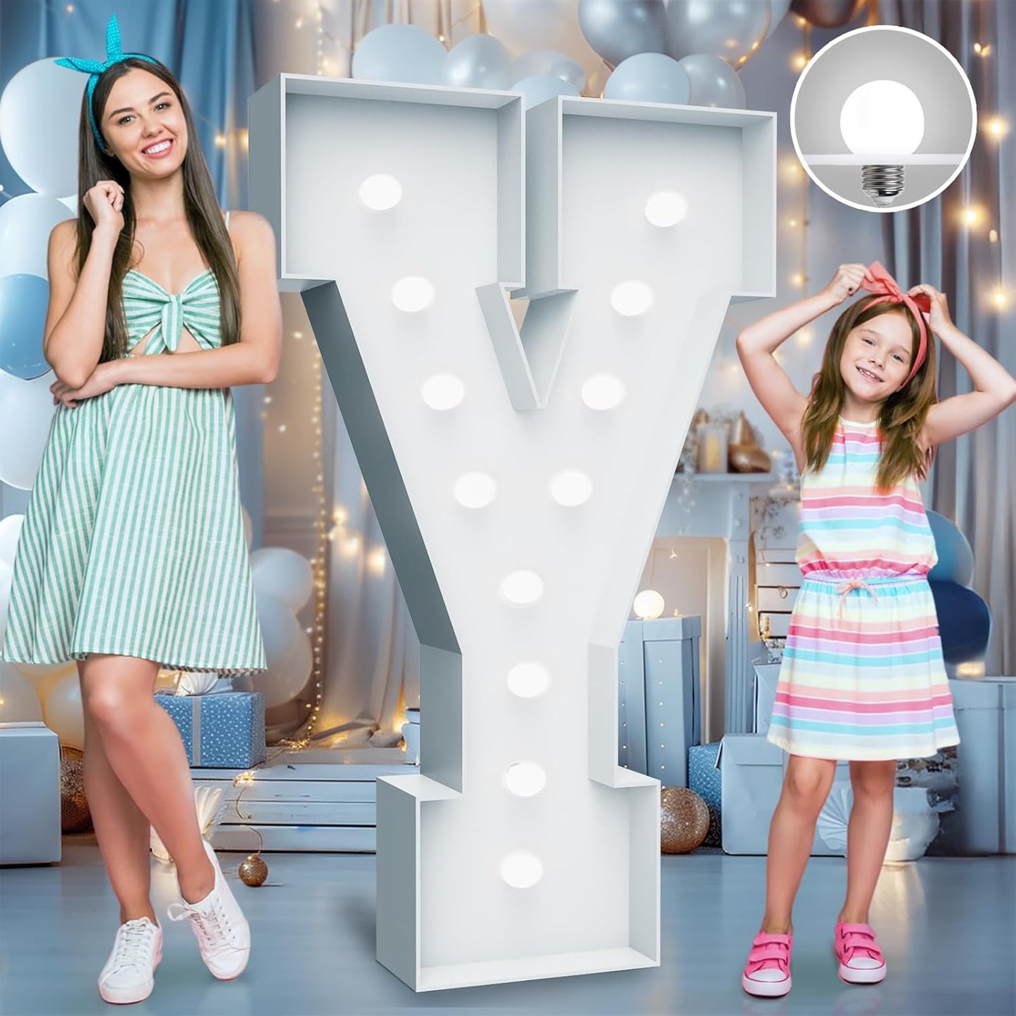 4FT Marquee Light Up Letters - Cool White Light Up Letters Y with Fixed Water Bag, Party Decoration Large Marquee Light Up Letters can Be Used for Wedding Decoration, Birthday Party Decoration