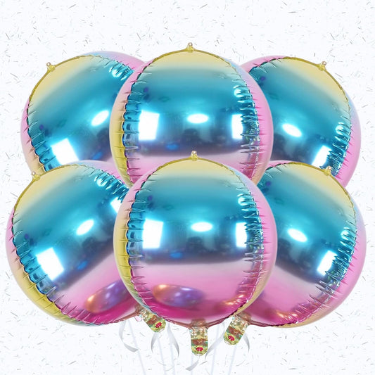 6Pcs Gradient Rainbow Round Foil Balloons,Giant 4D Round Ball Balloon 22 Inch for Wedding Birthday Engagement Gradient Party