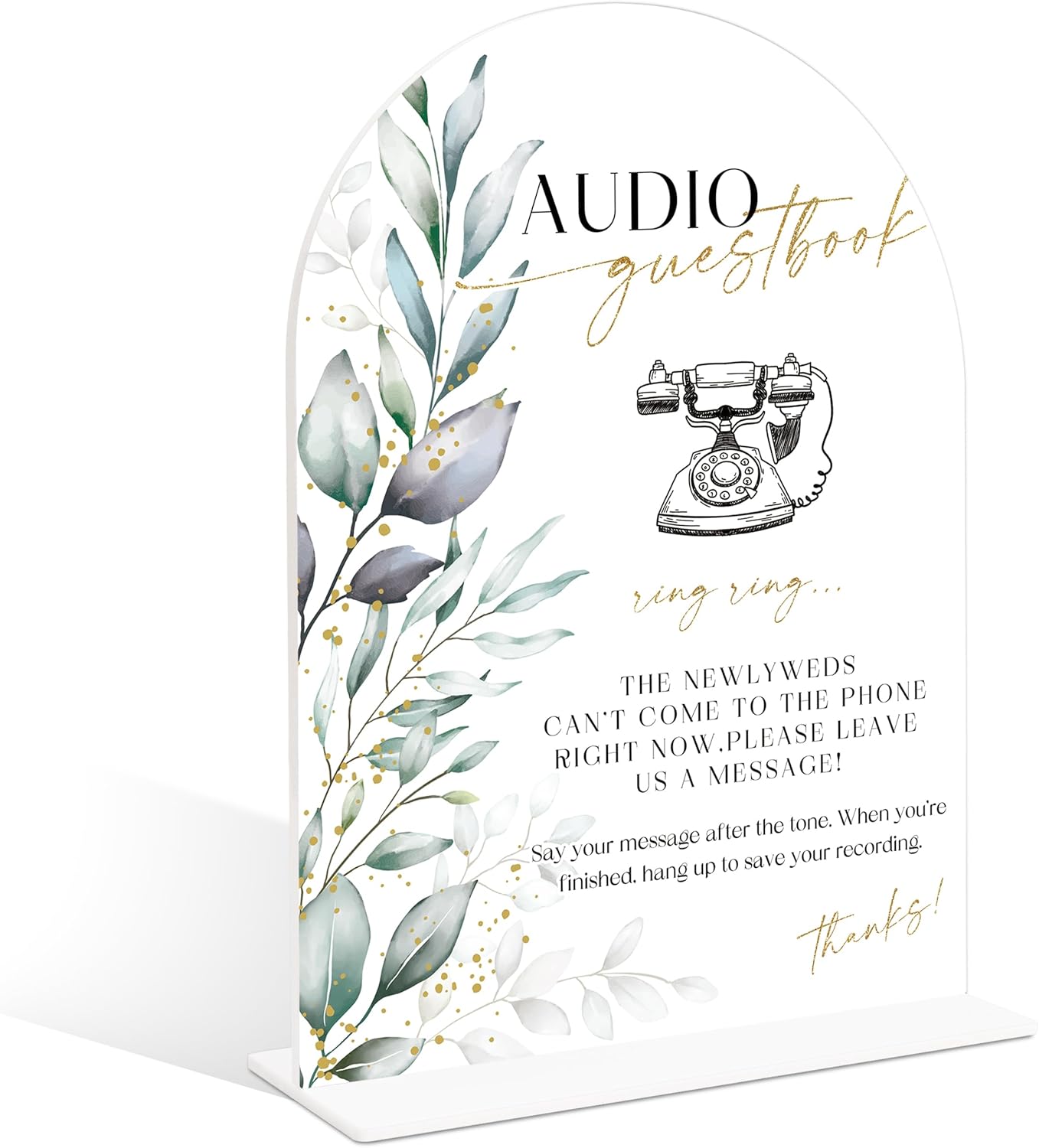 Acrylic Wedding Signs, Greenery Theme Audio Guestbook Sign, Wedding Reception Signage, Bridal Shower Table Decor with Stand, Engagement, Anniversary, Newlywed Events and Parties Supplies, 16