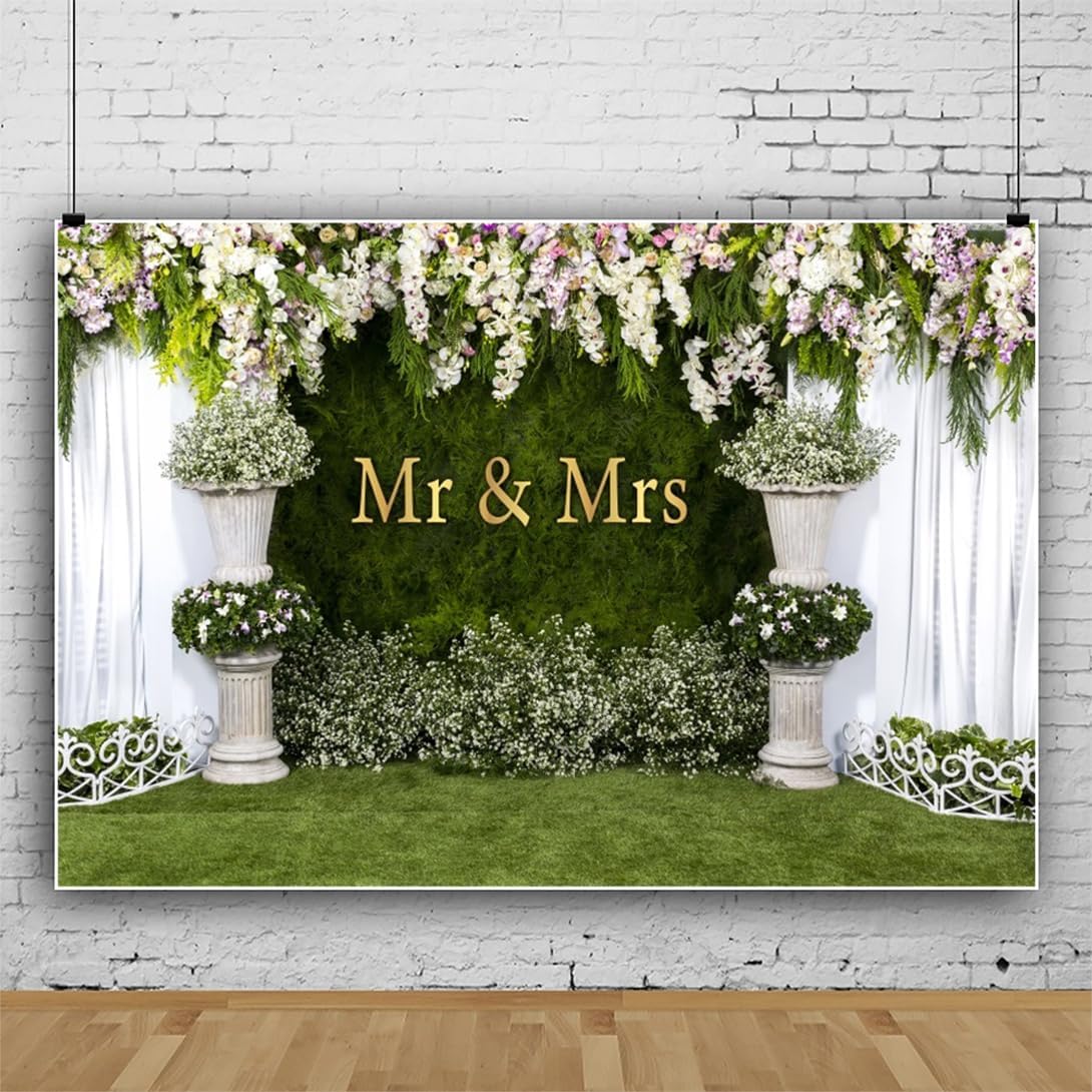 Wedding Arch Flower Backdrop - 10x6.5ft Mr & Mrs Engagement & Anniversary Photography & Bridal Shower Background