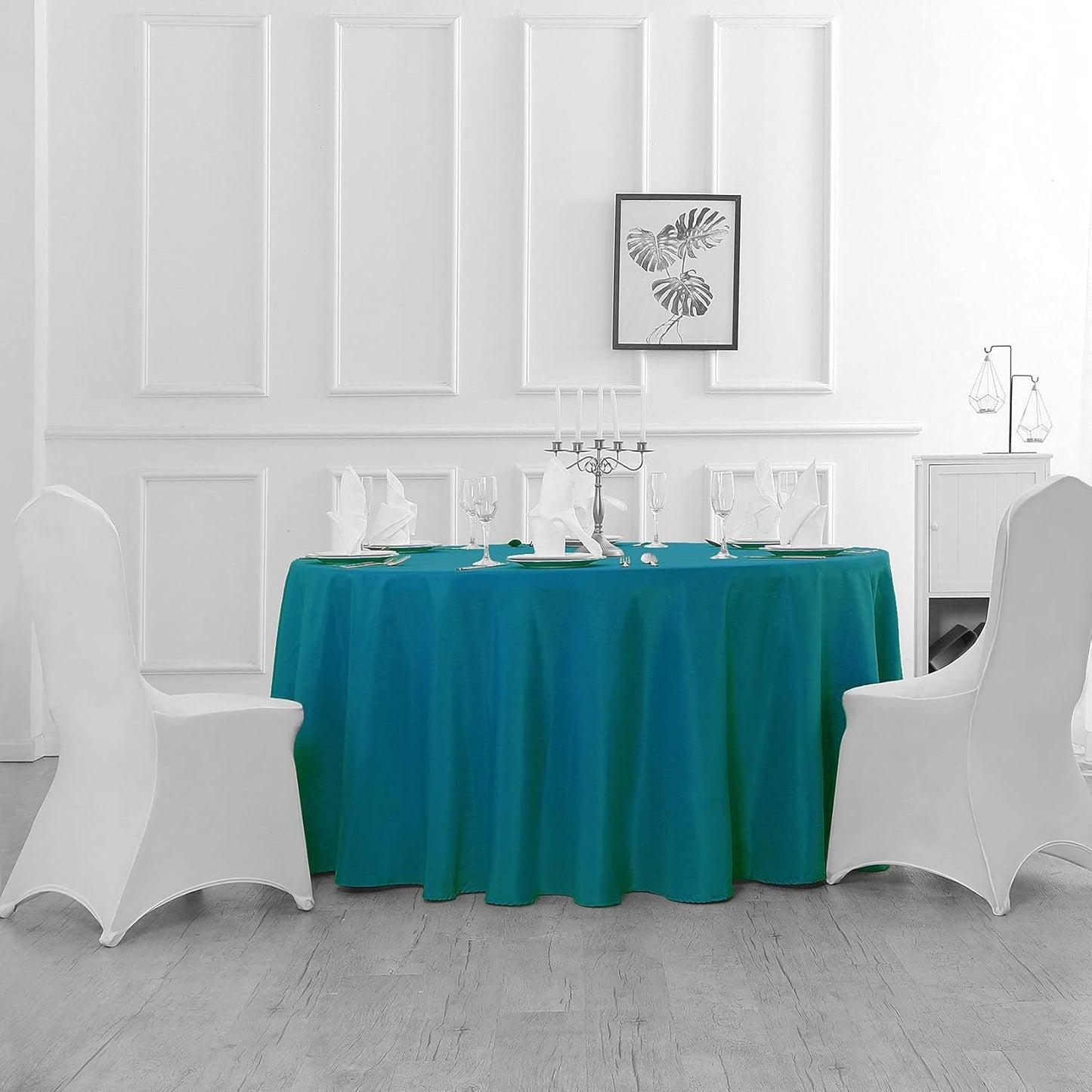 108 inch Round Tablecloth Washable Polyester Table Cloth Decorative Table Cover for Wedding Party Dining Banquet（108 inch, Caribbean Blue）