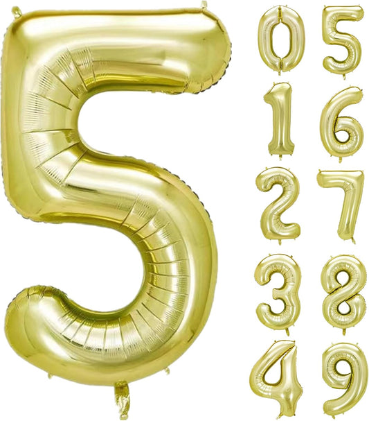 40 Inch Numbers 5 Light Gold Large Balloon Digital 5 for Birthday Party, 0-9 Birthday Party Decorations,Foil Mylar Big Number 5 Wedding Graduations Photo Shoot Decorations(Number 5)